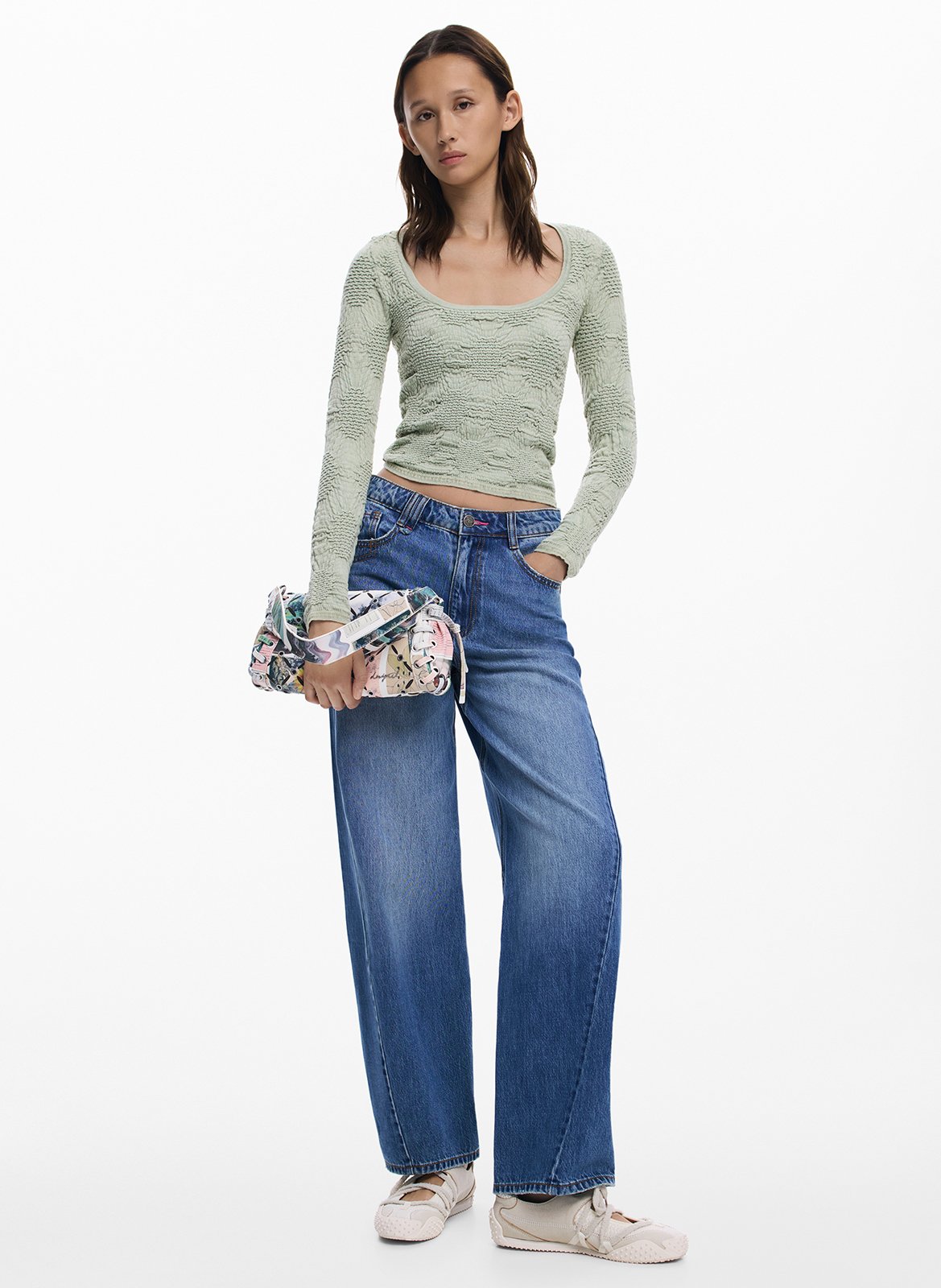 Top manches longues à tissu texturé DESIGUAL Vert