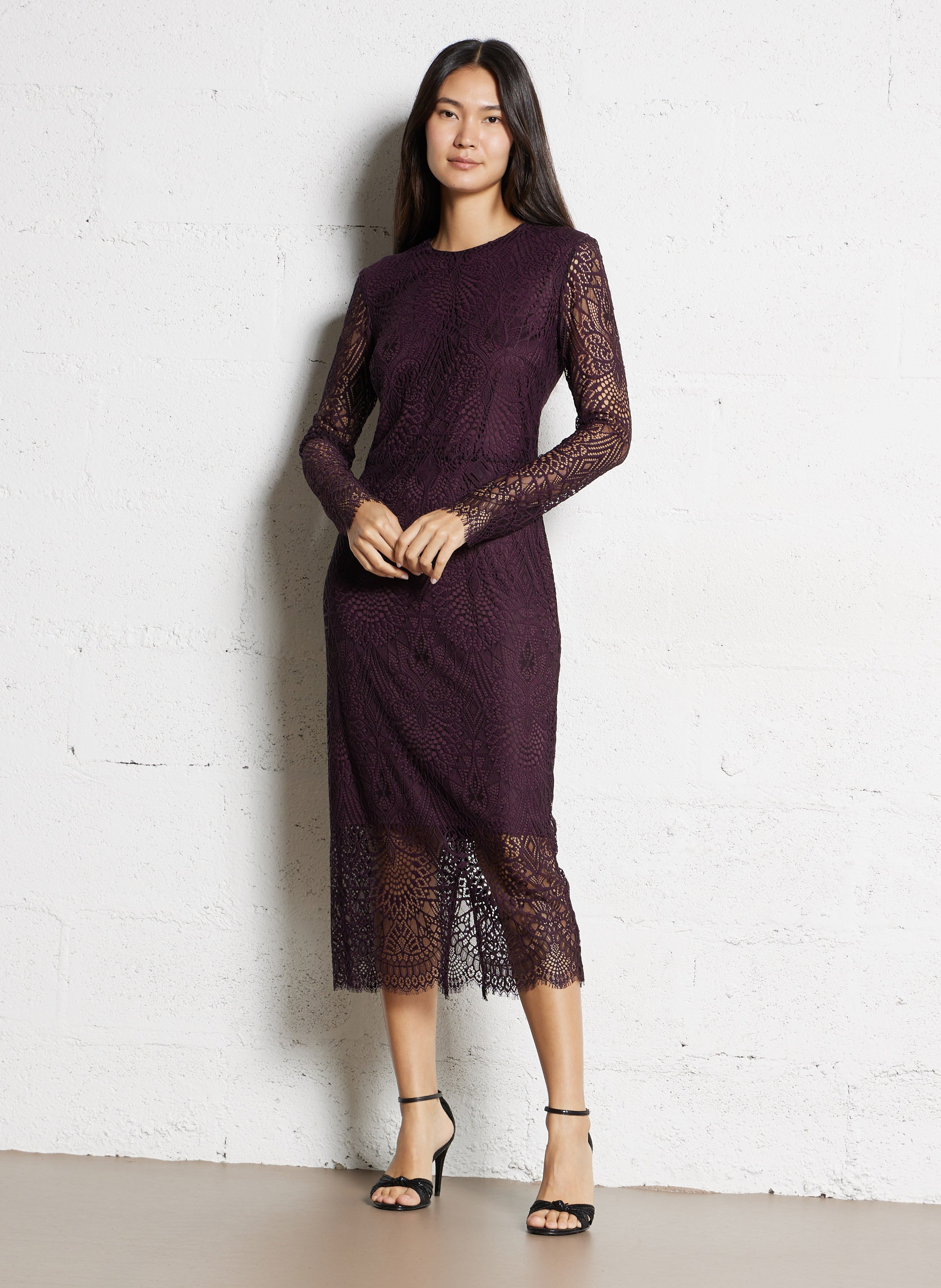 Lange jurk van kant met ronde hals IKKS Violet