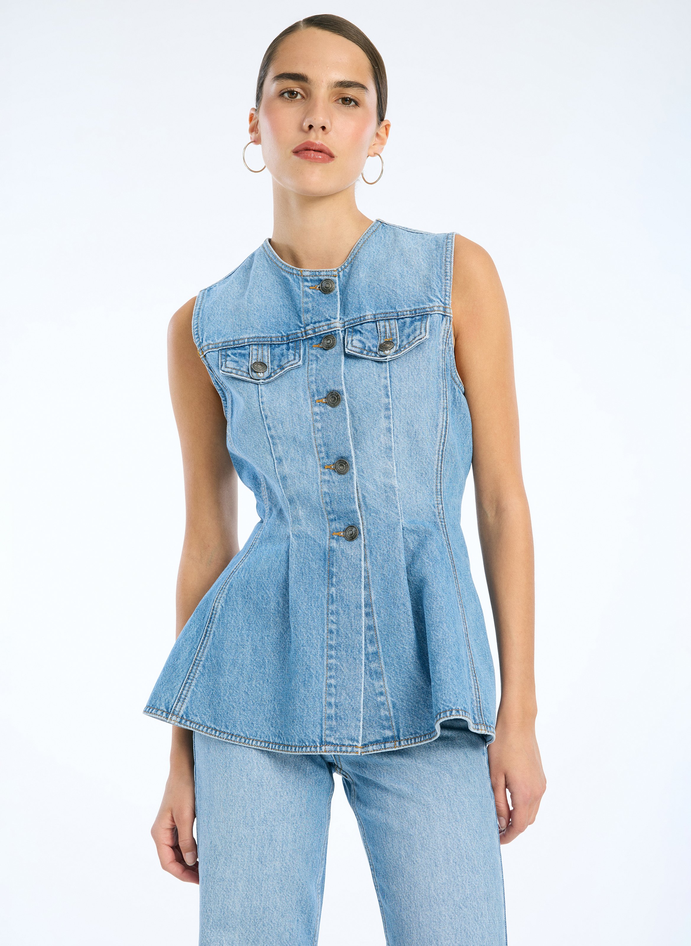 Flared sleeveless denim top ROTATE Blue