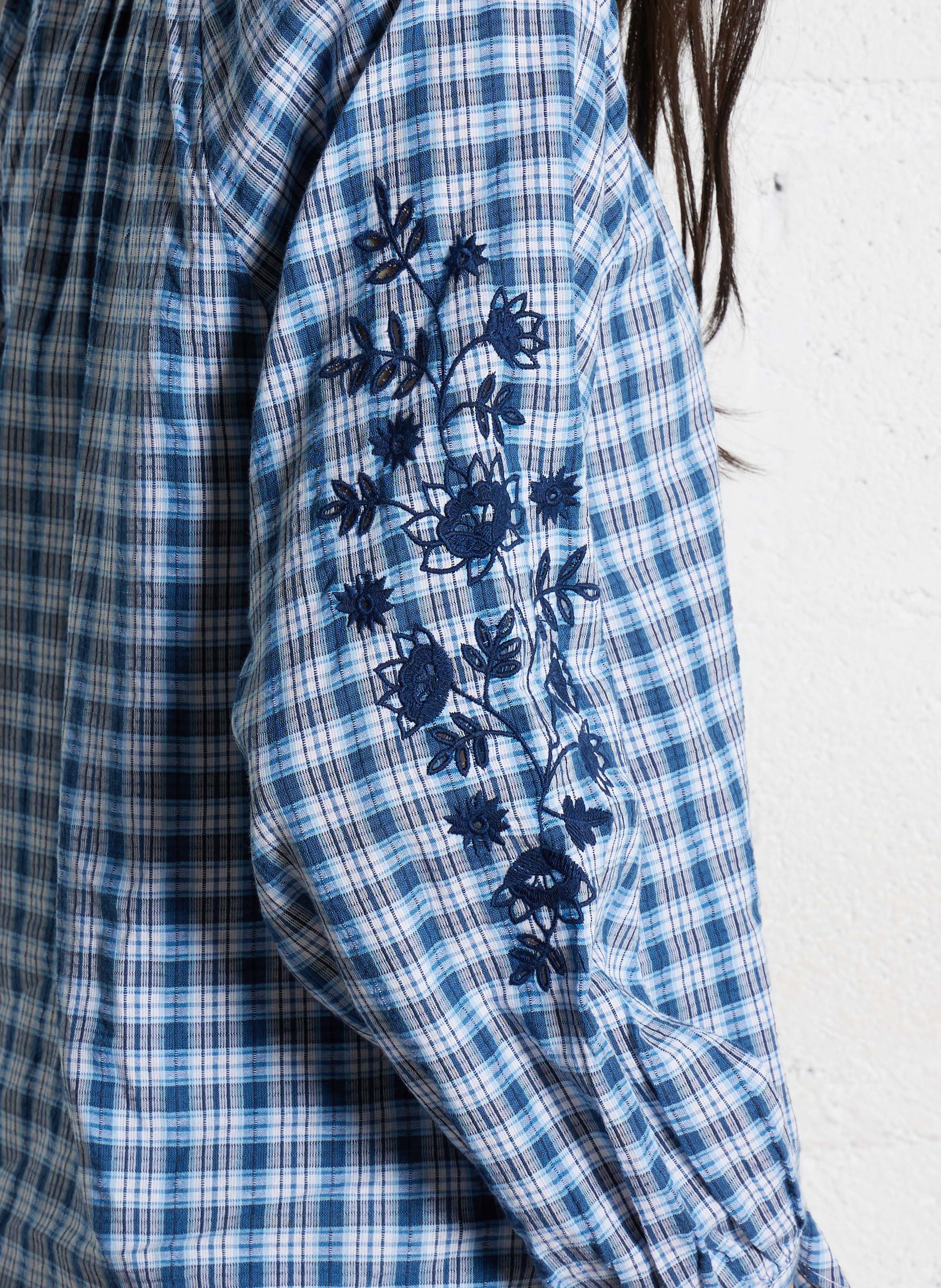 Chemisier ample col tunisien en coton Bleu