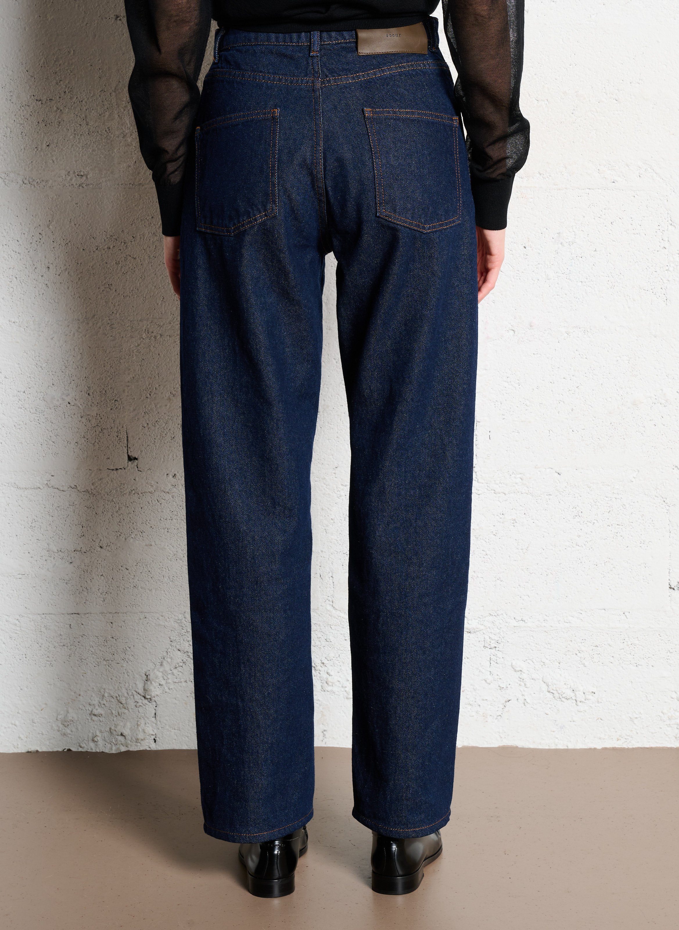 Jean droit taille haute en coton bio SOEUR Bleu