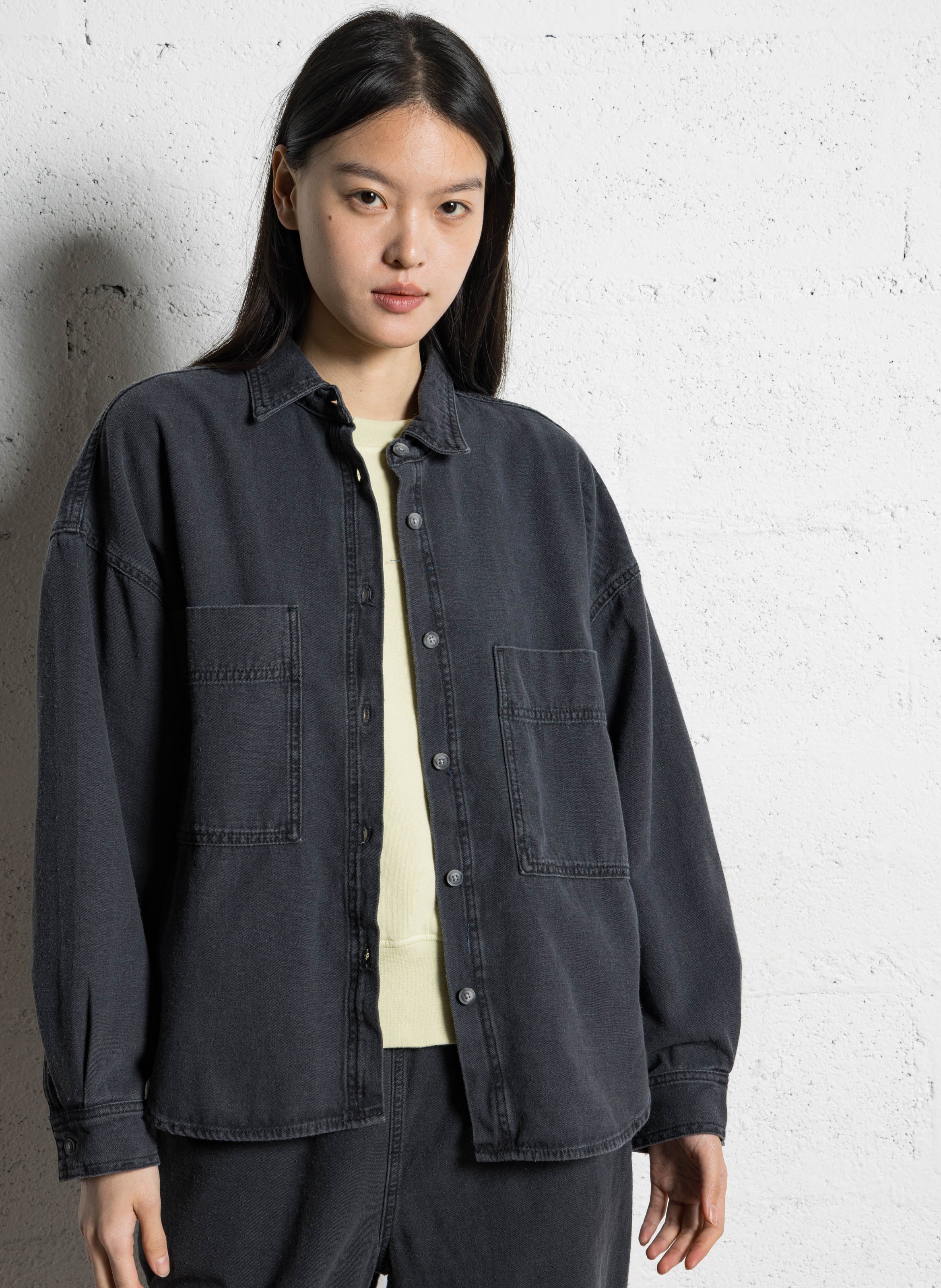 Ruime denim blouse met knoopsluiting AMERICAN VINTAGE Zwart