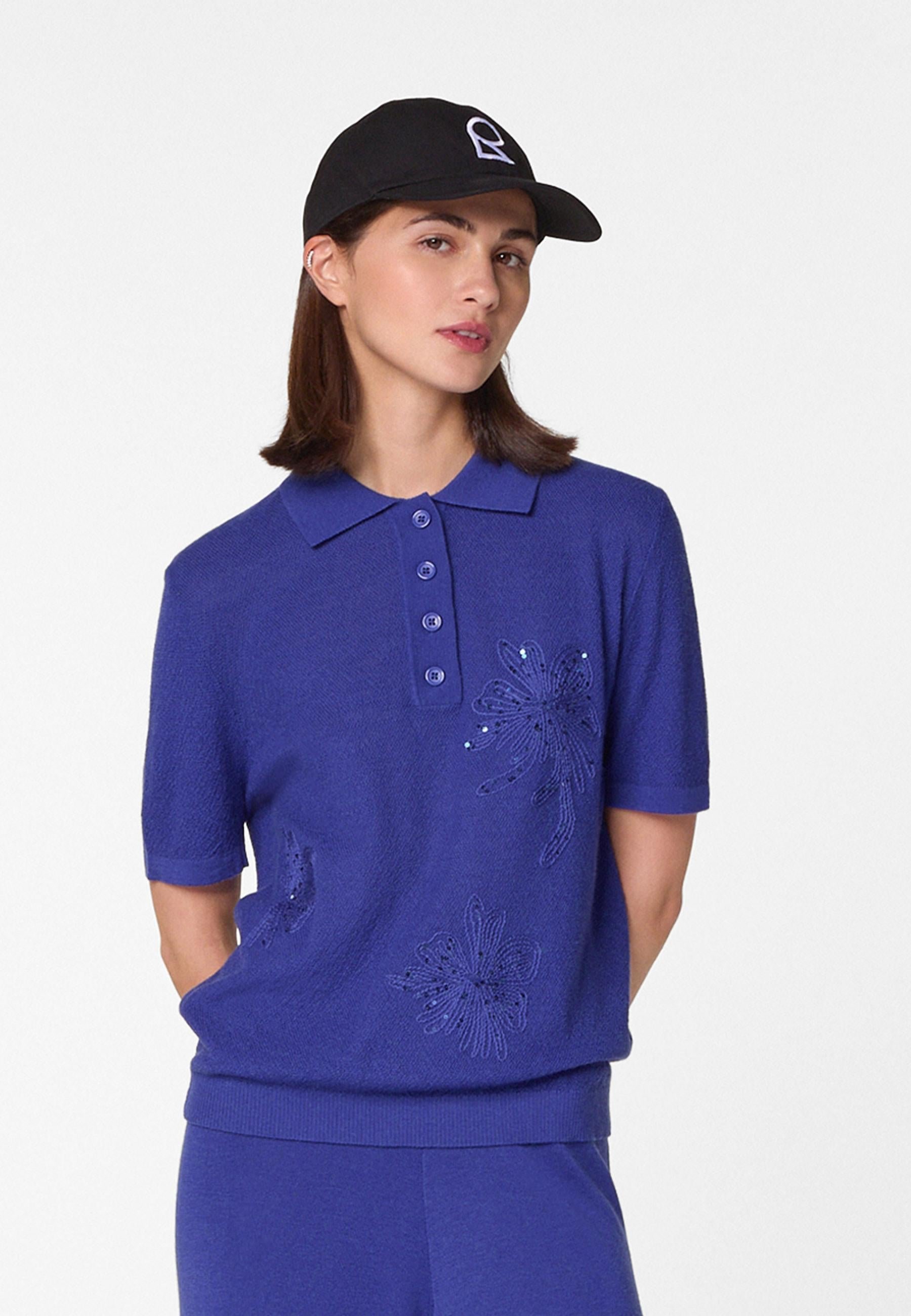 Short sleeve embroidered merino wool polo RODIER Blue