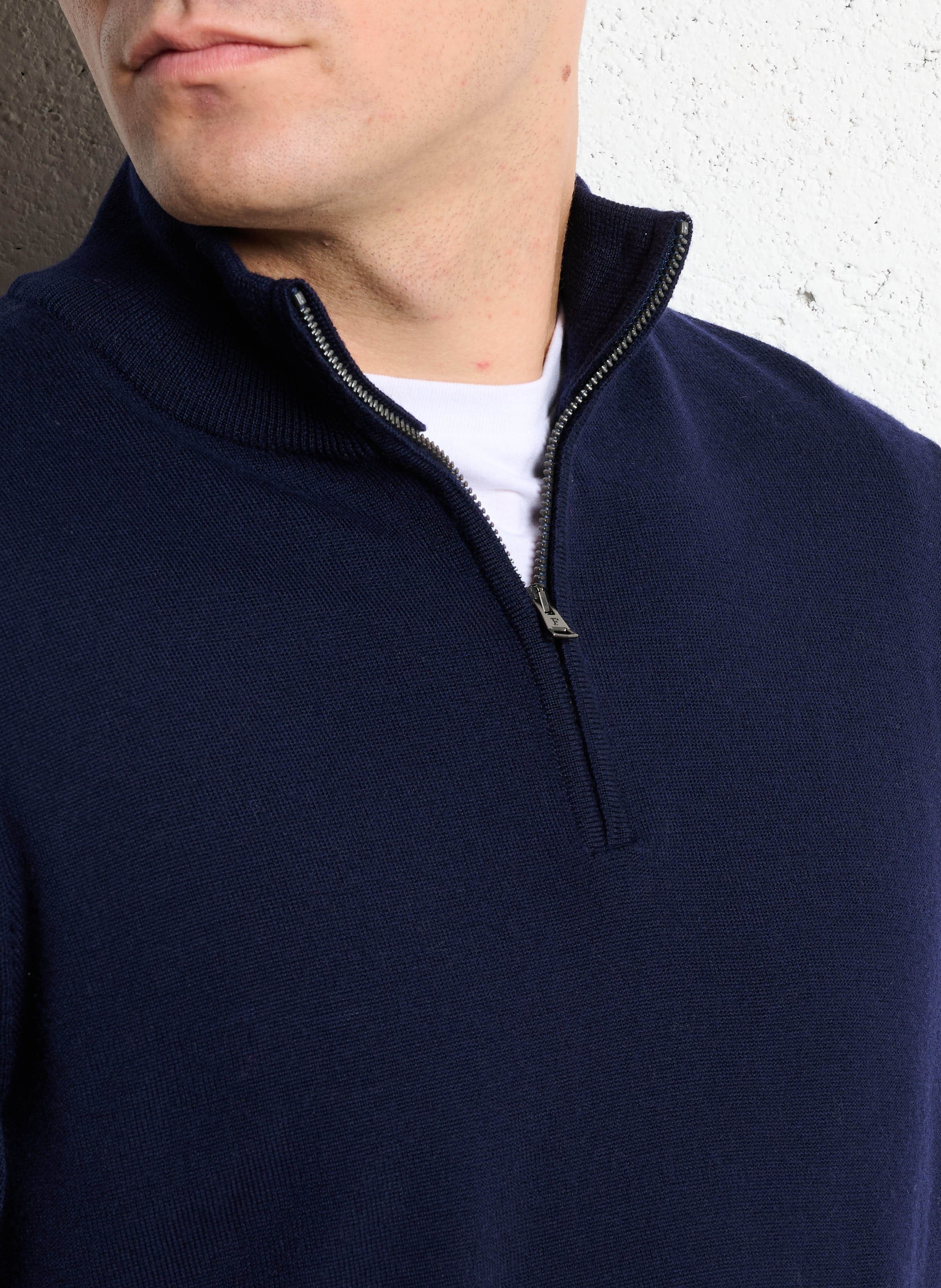 Rechte wollen trui met opstaande kraag en rits FACONNABLE Blauw