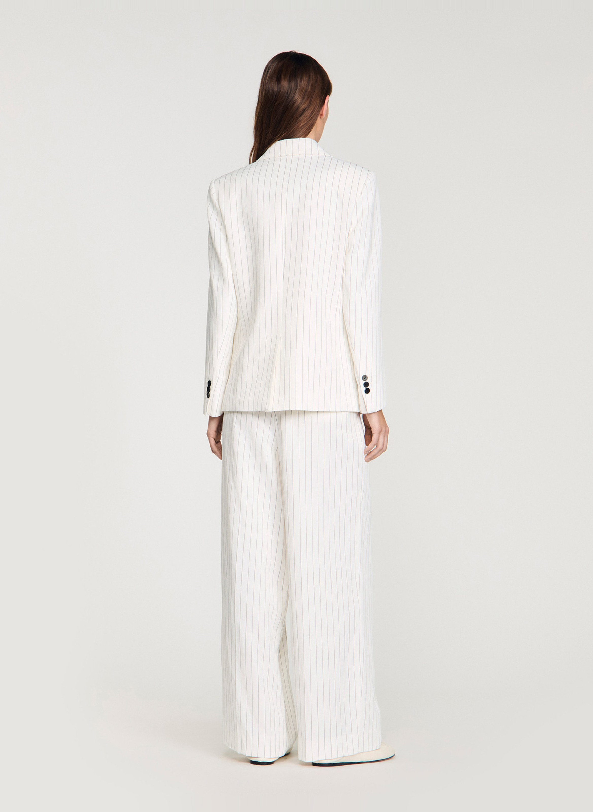Veste ajustée col tailleur à rayures SANDRO Blanc