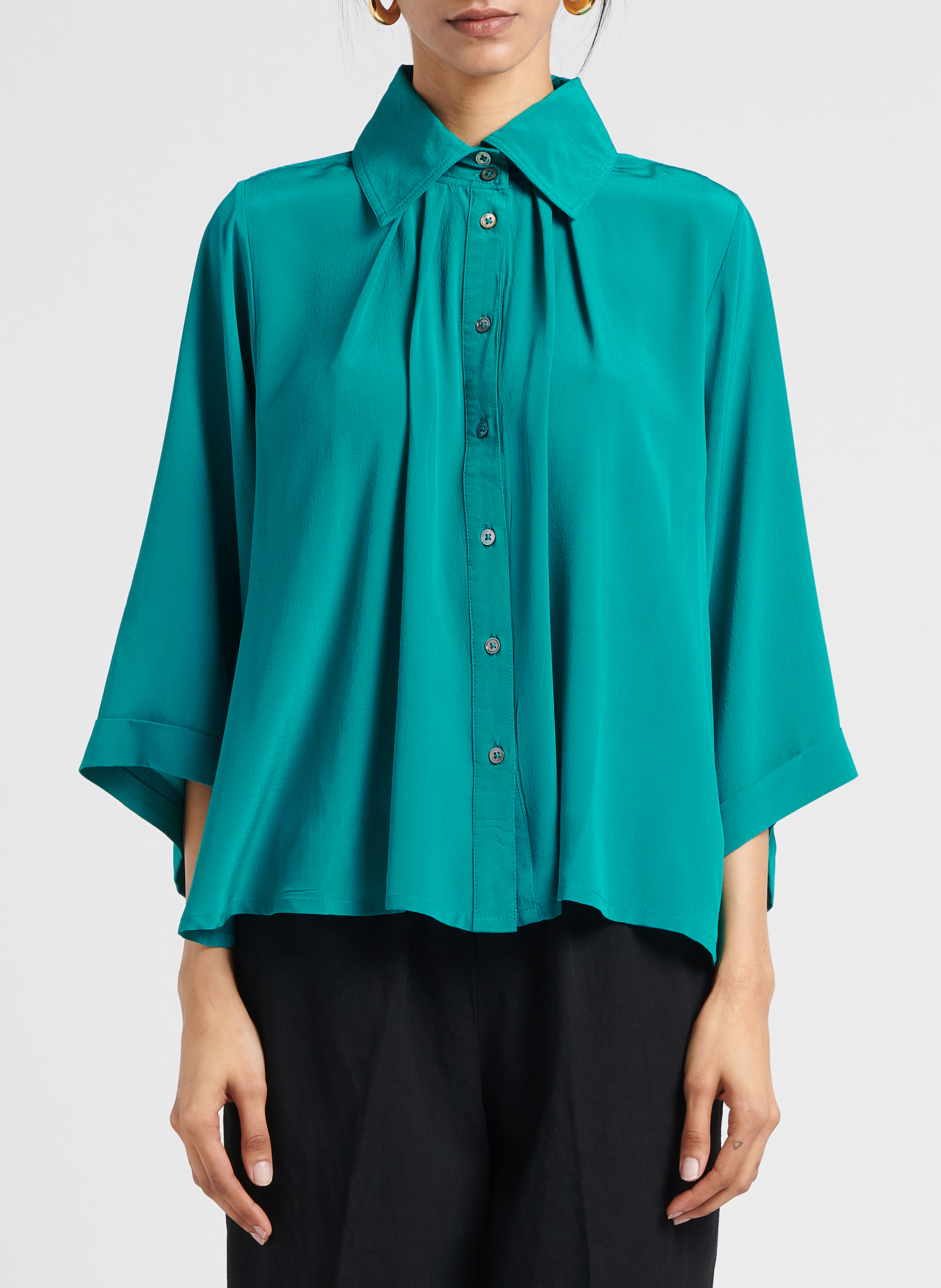 Gerade geschnittenes Seidenhemd mit klassischem Kragen VALENTINE GAUTHIER Blau