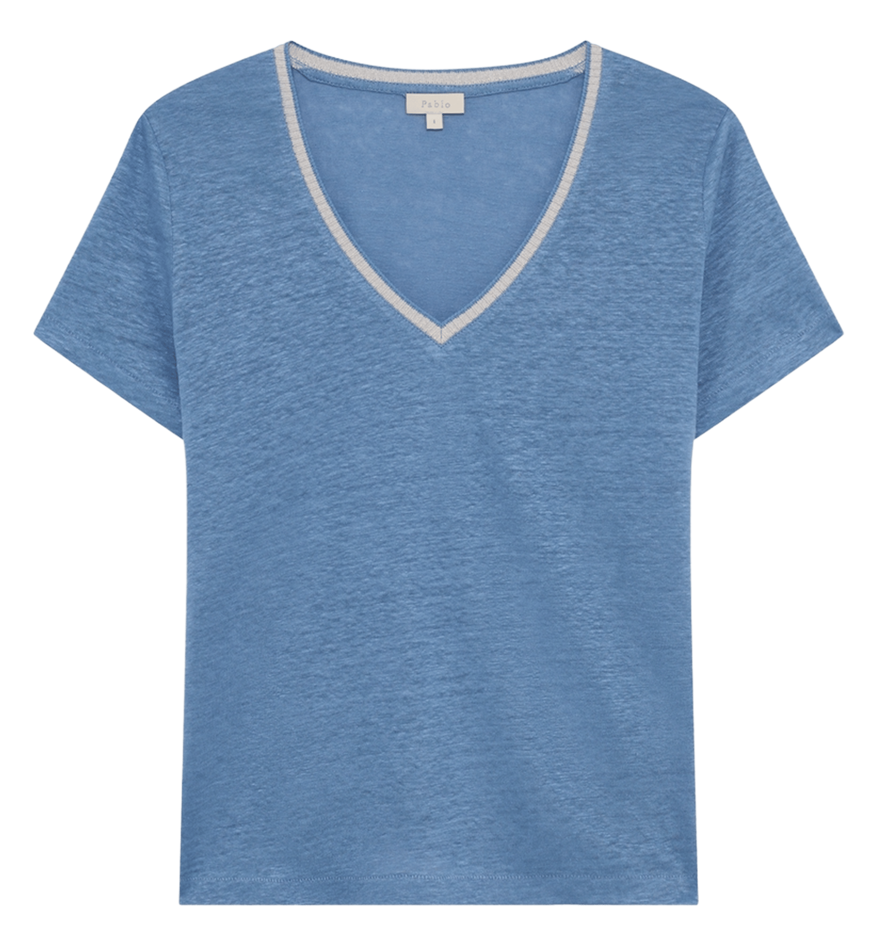 Tee-shirt droit col V en lin PABLO Bleu