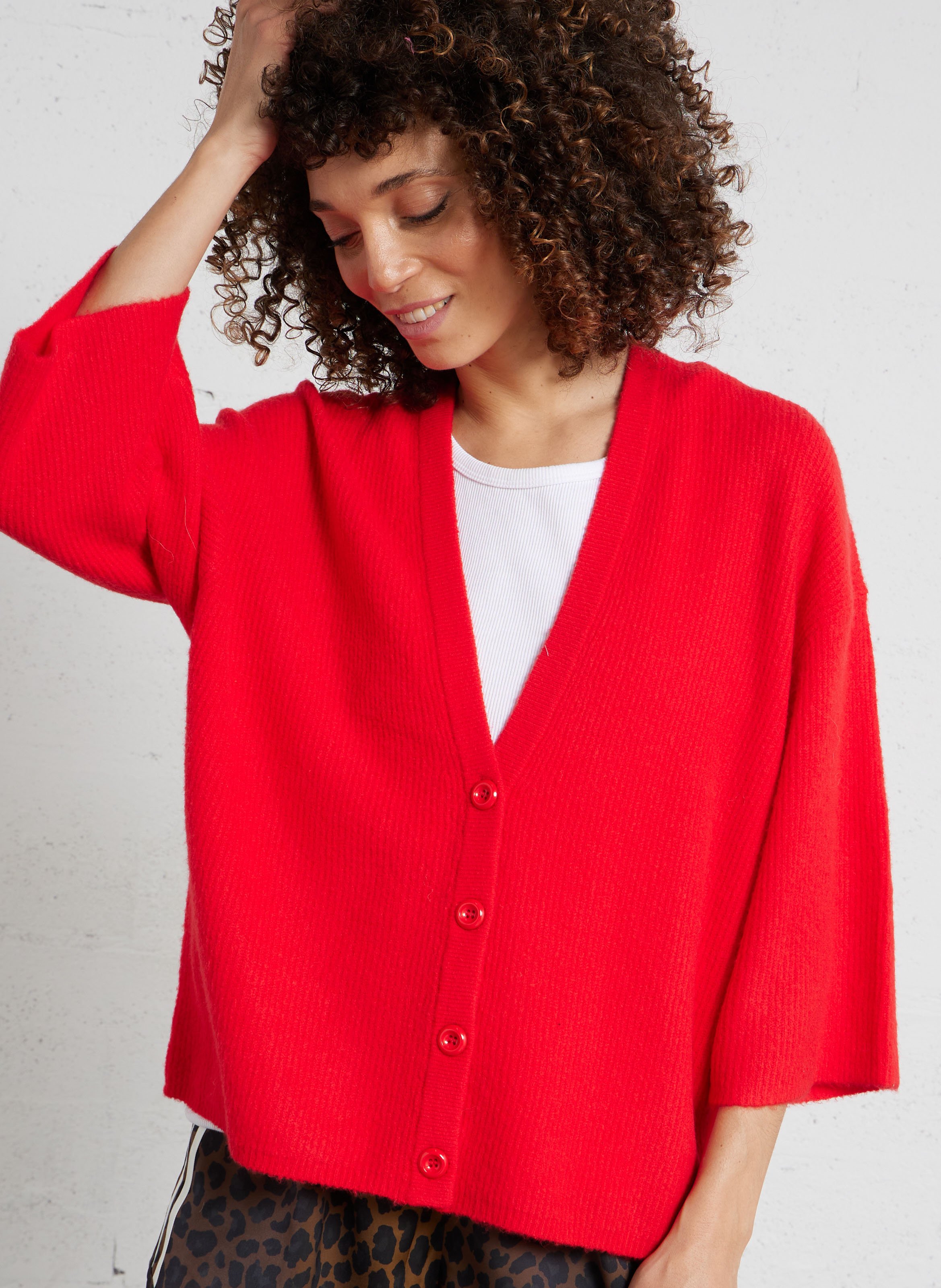 Gilet oversize col rond en maille AMERICAN VINTAGE Rouge