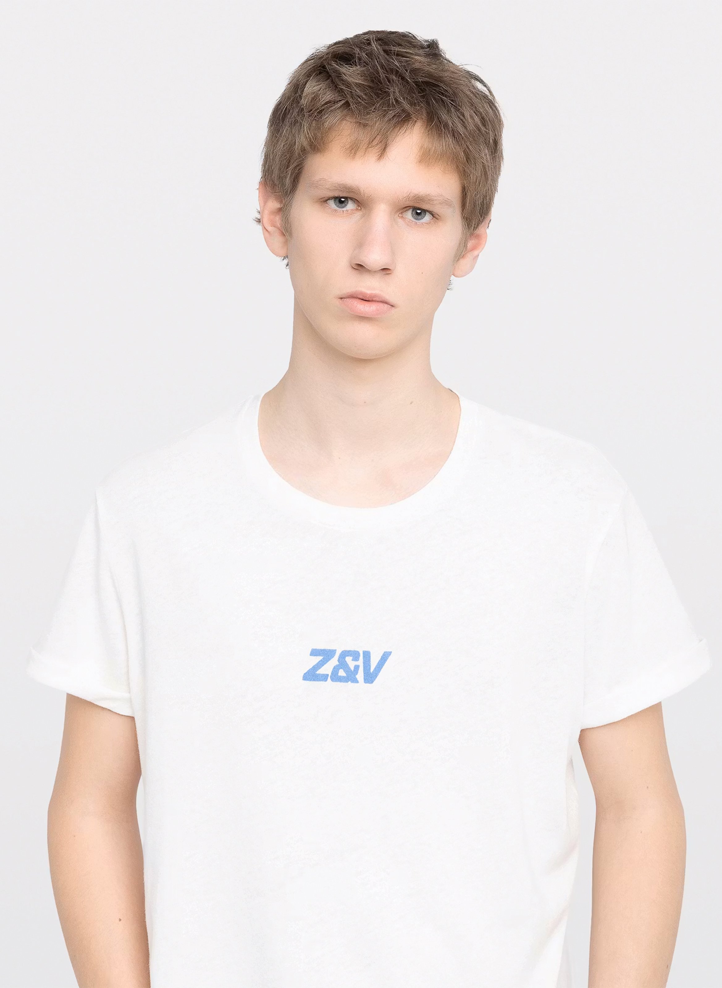 Tee-shirt droit col rond en coton et lin ZADIG&VOLTAIRE Blanc