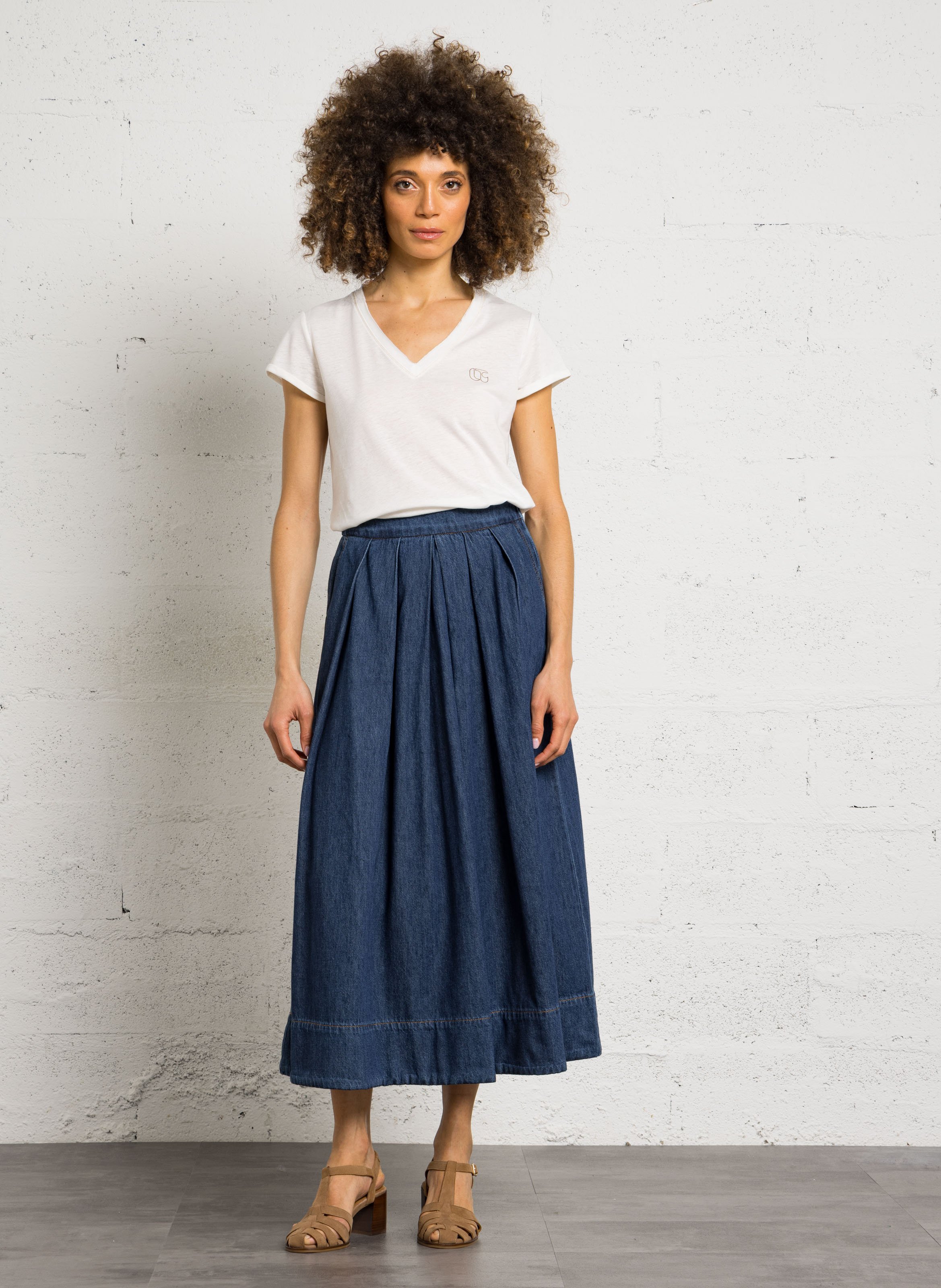 Ausgestellter Midi-Baumwollrock MAISON 123 Blau