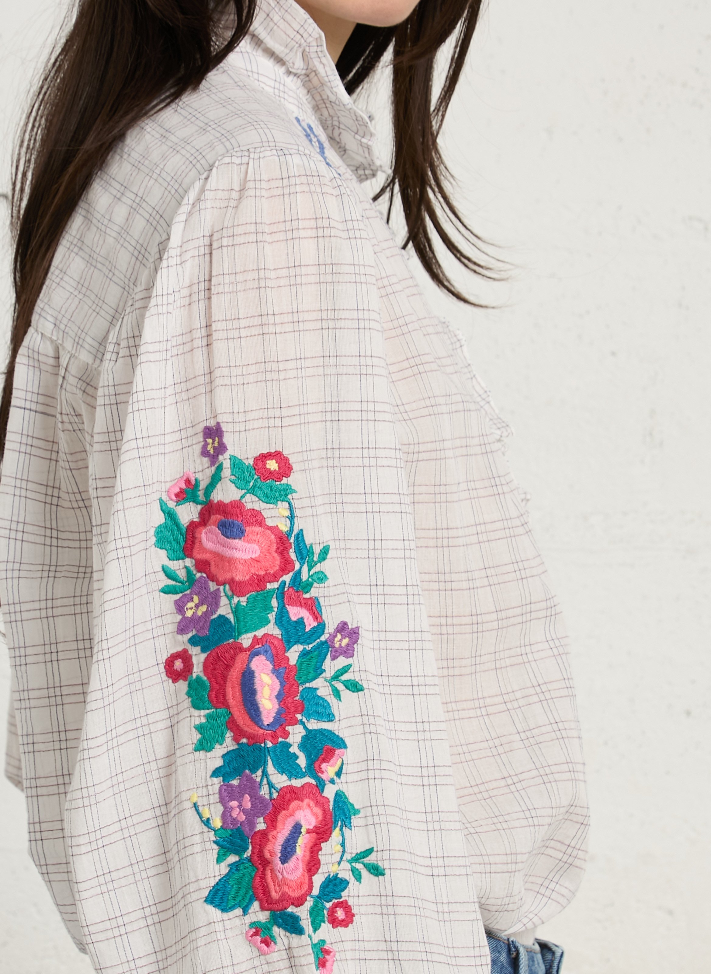 Embroidered checkered blouse LOUISE MISHA Blue