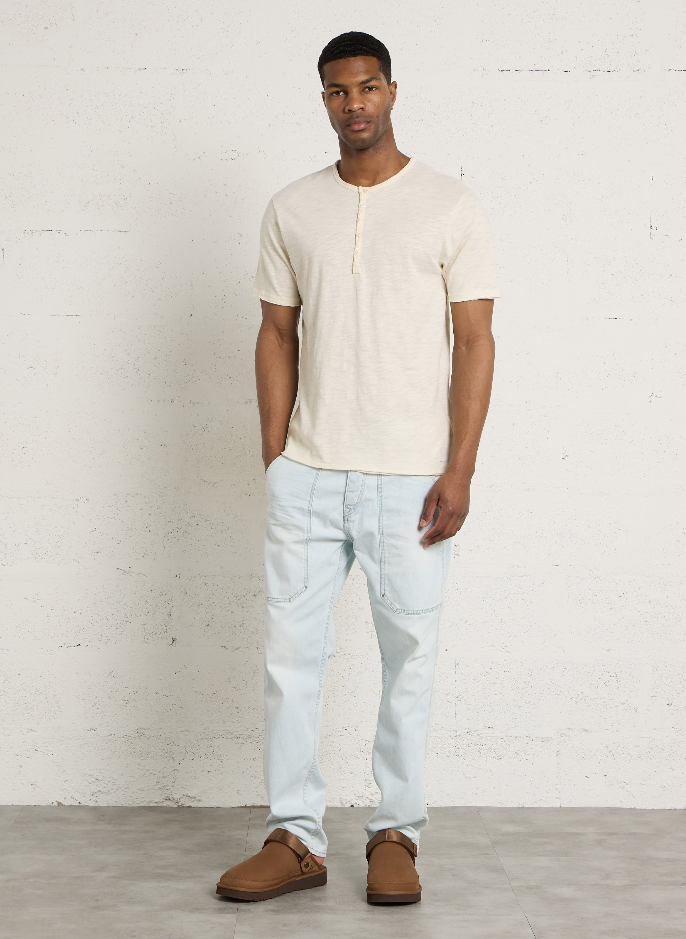 Tee-shirt droit col rond boutonné en coton LE TEMPS DES CERISES Blanc