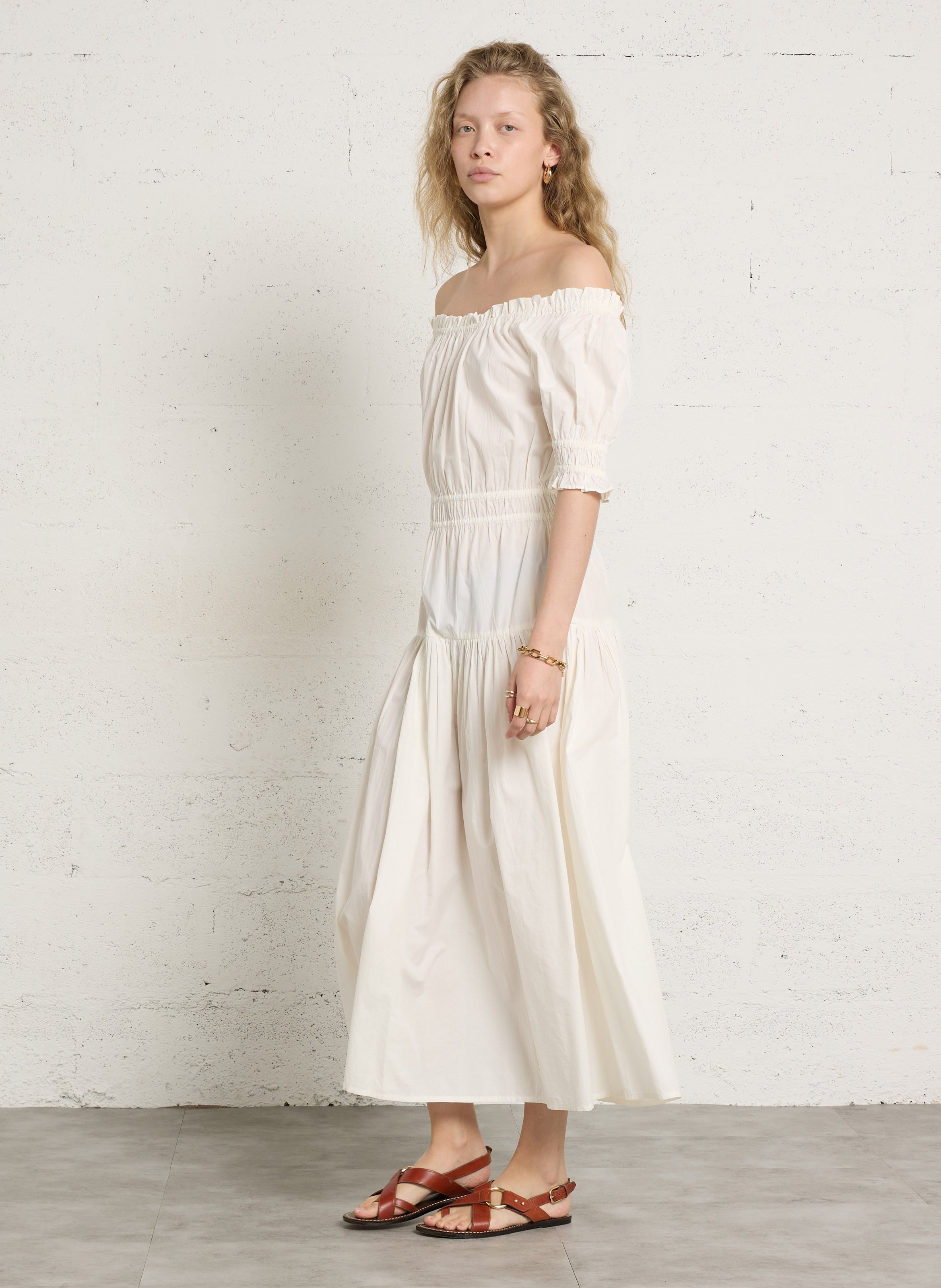 Robe longue col bateau en coton PETITE MENDIGOTE Beige