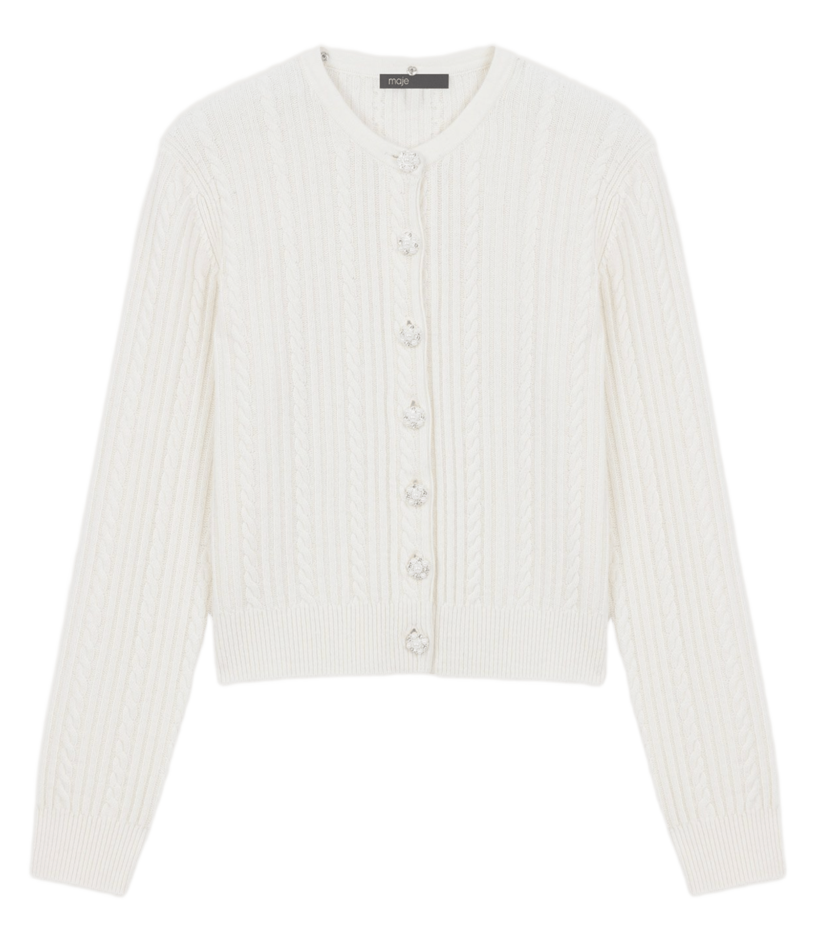 Cardigan in braided knit with rhinestones MAJE Beige