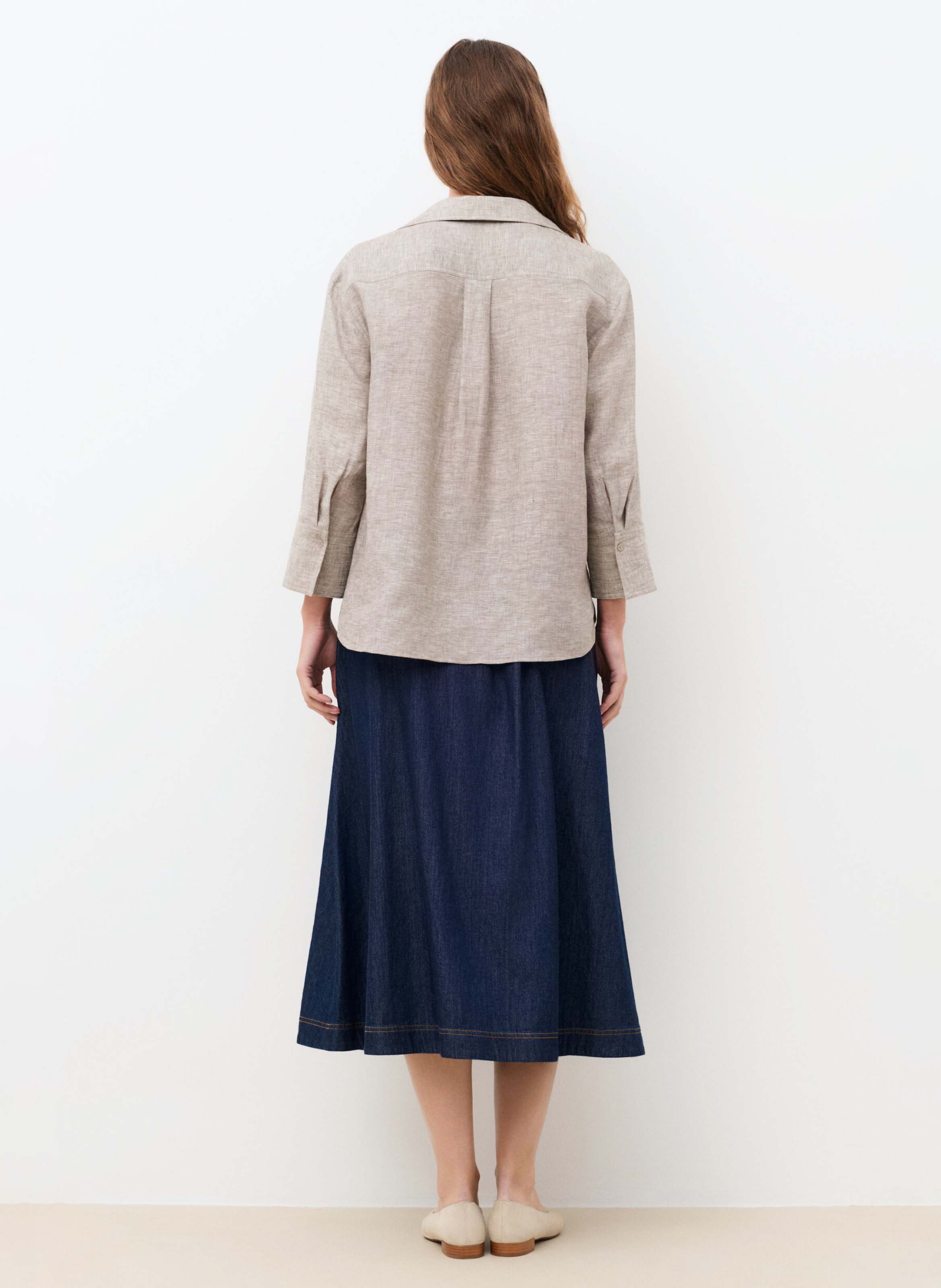 Chemise col classique en lin CAROLL Beige