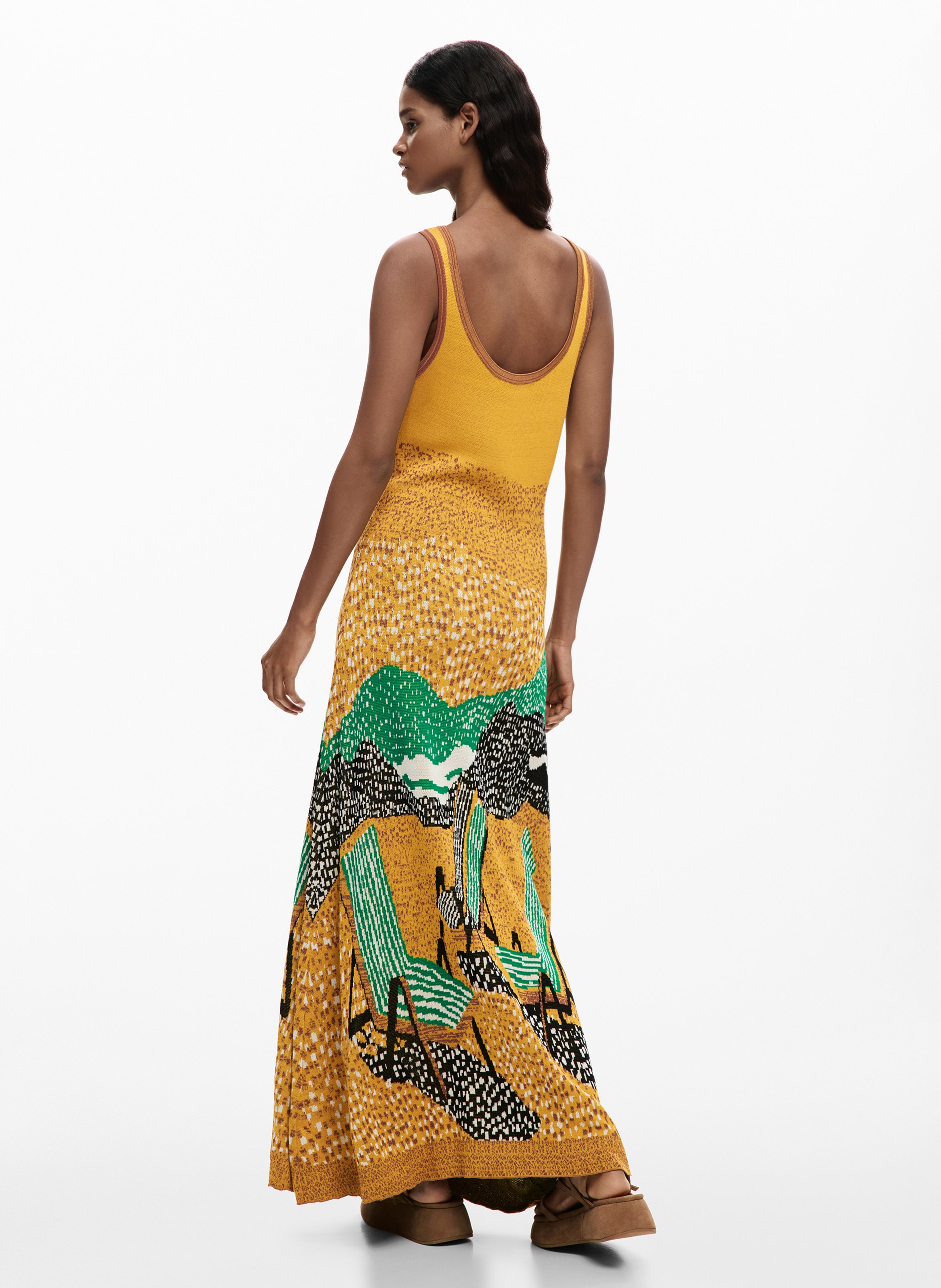 Langes Kleid mit Print DESIGUAL Gelb