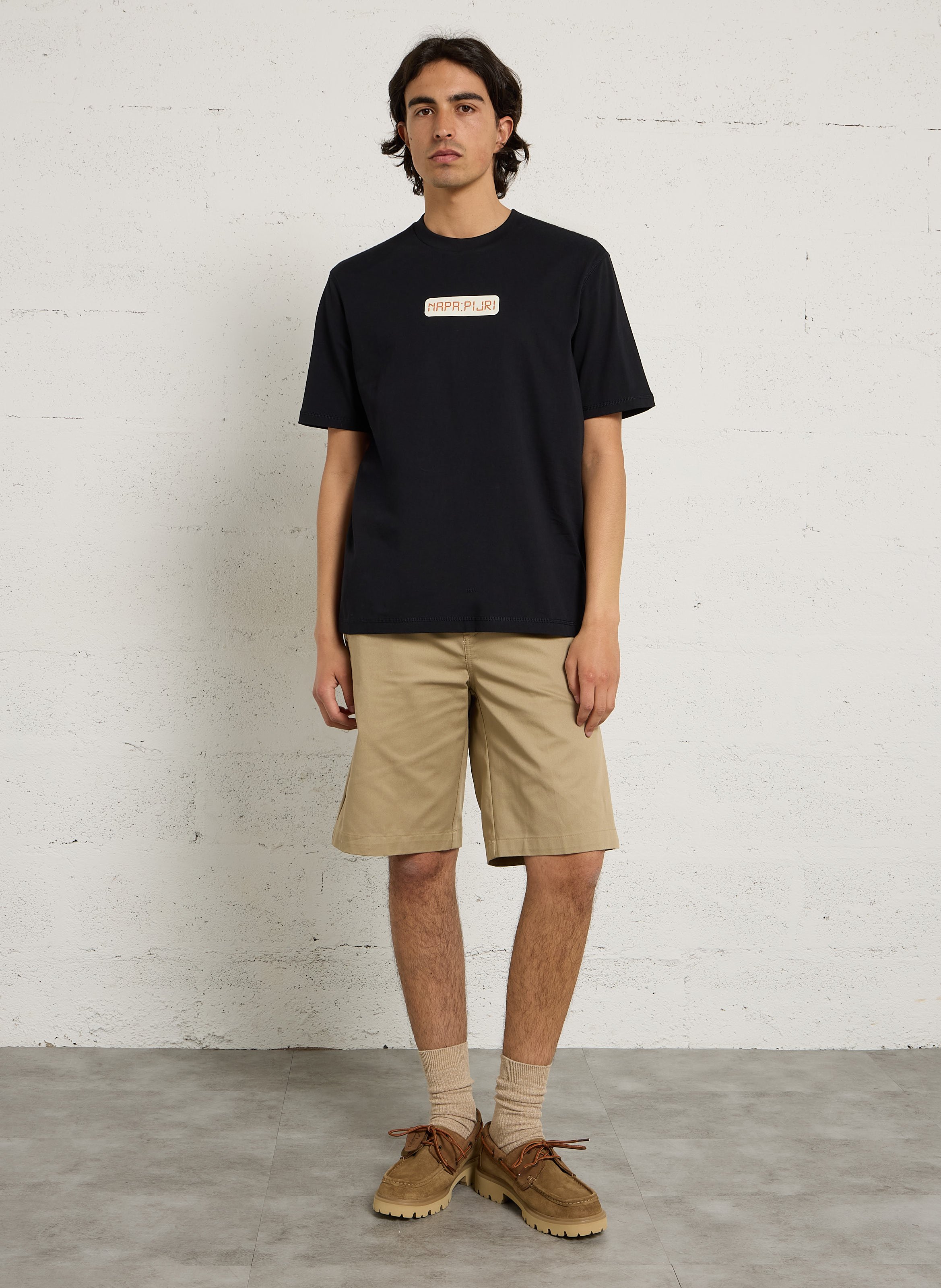 Recht, katoenen T-shirt met zeefdruk NAPAPIJRI Zwart