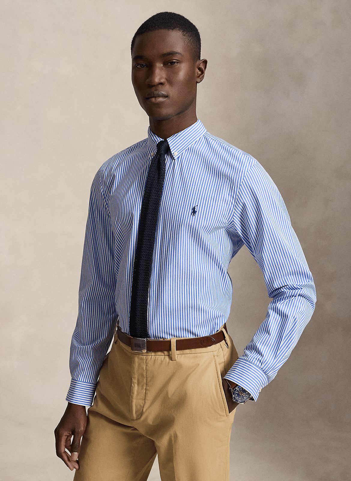 Slim-fit overhemd van stretchkatoen met Amerikaanse kraag POLO RALPH LAUREN Blauw