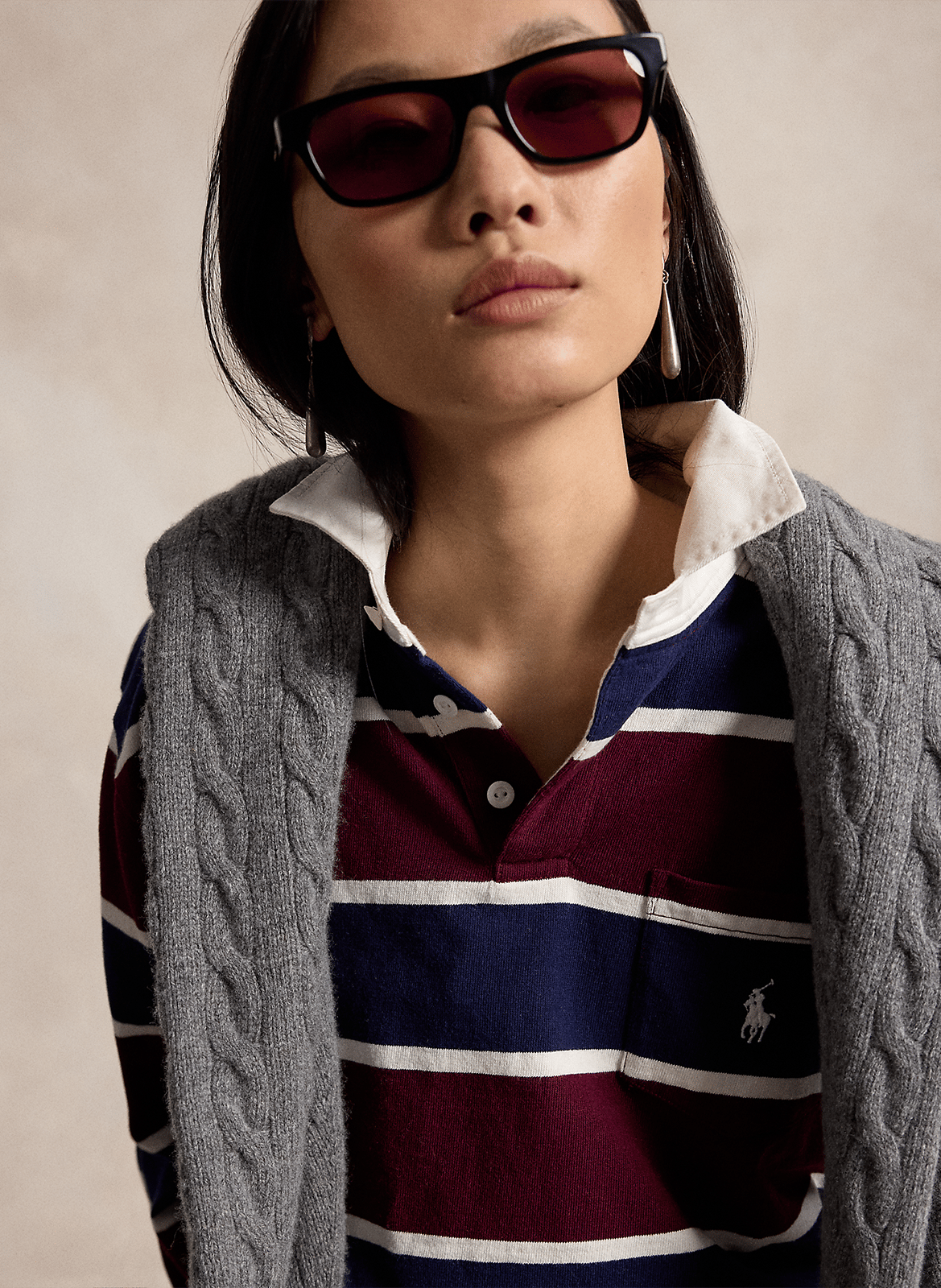 Polo a maniche lunghe a righe POLO RALPH LAUREN Rosso
