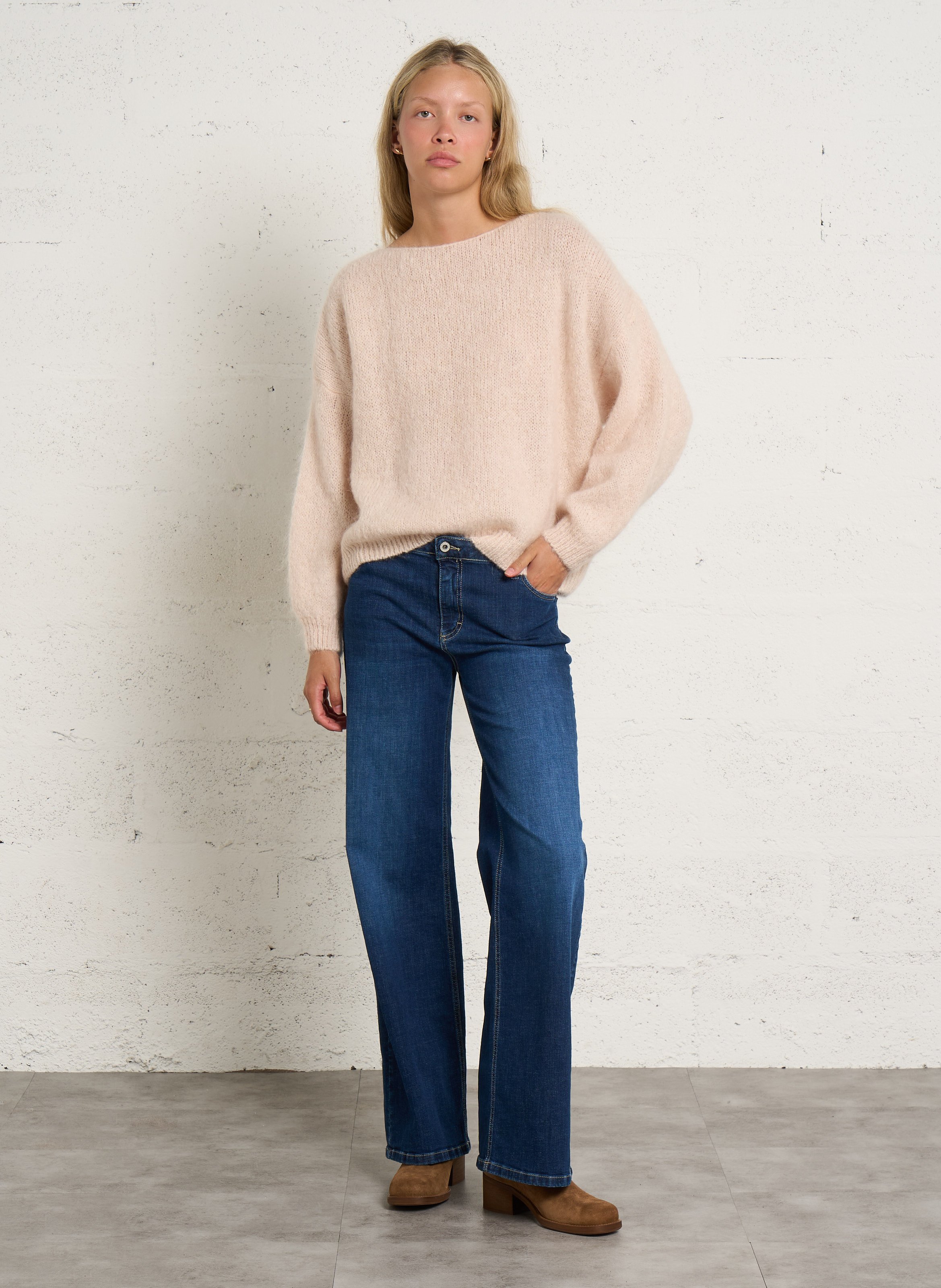 Trui met ronde hals | wolblend PLEASE Beige