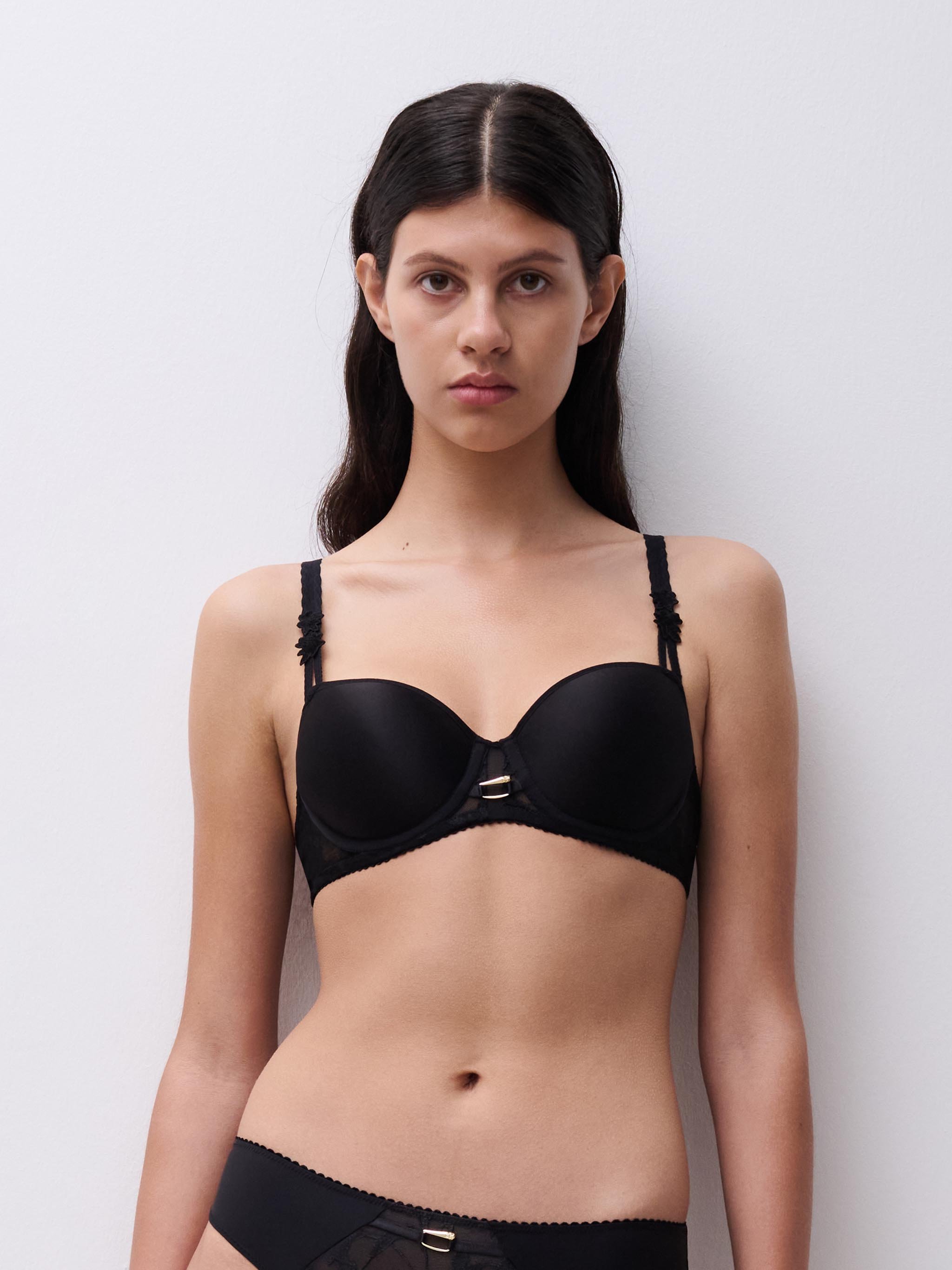 Memory foam balcony bra with floral embroidery CHANTELLE Black