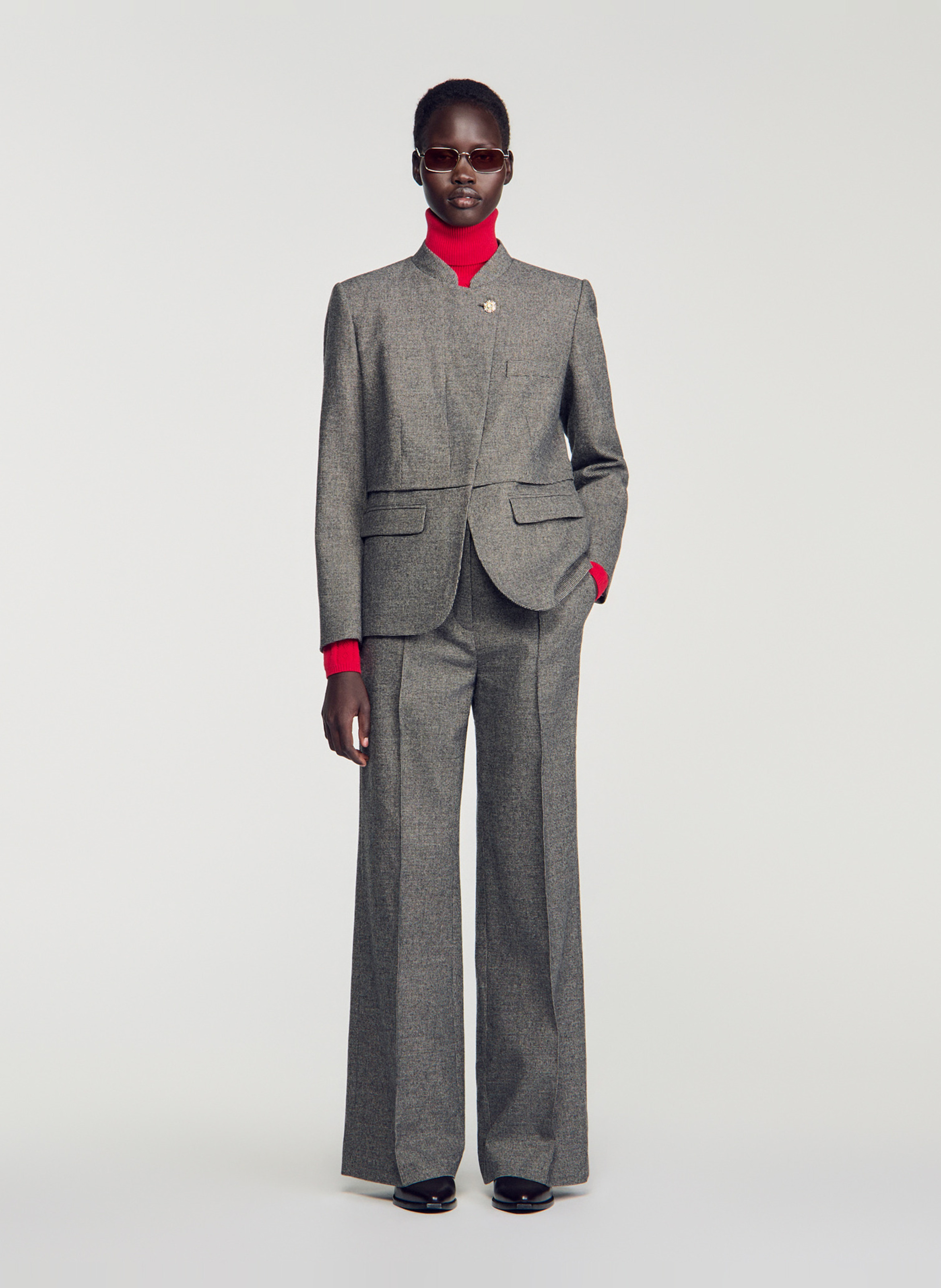 Veste col montant en laine mélangée SANDRO Gris