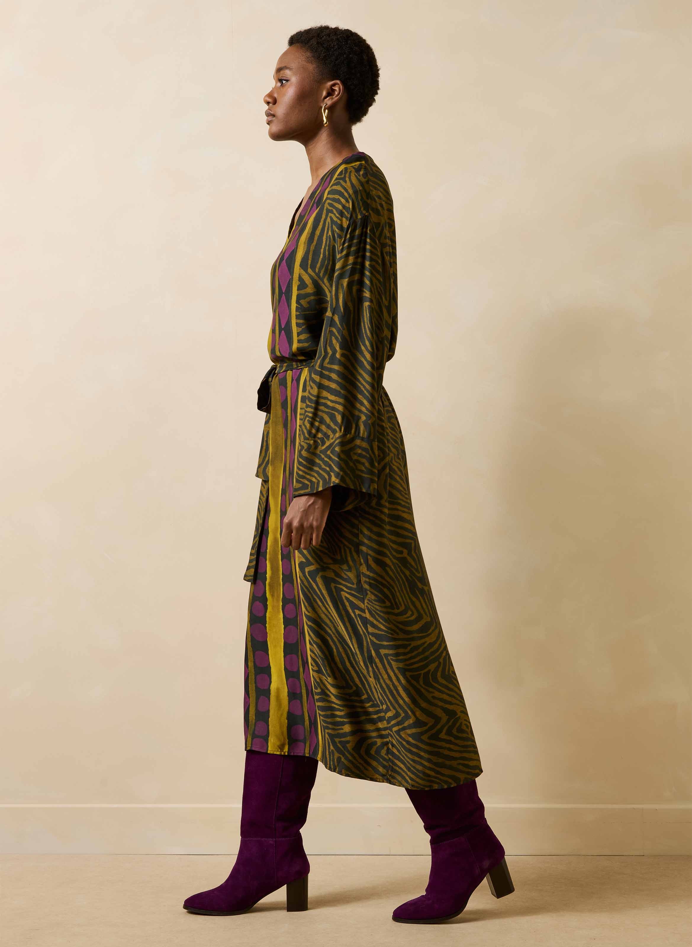 Lange jurk met ceintuur en print LA FEE MARABOUTEE Veelkleurig