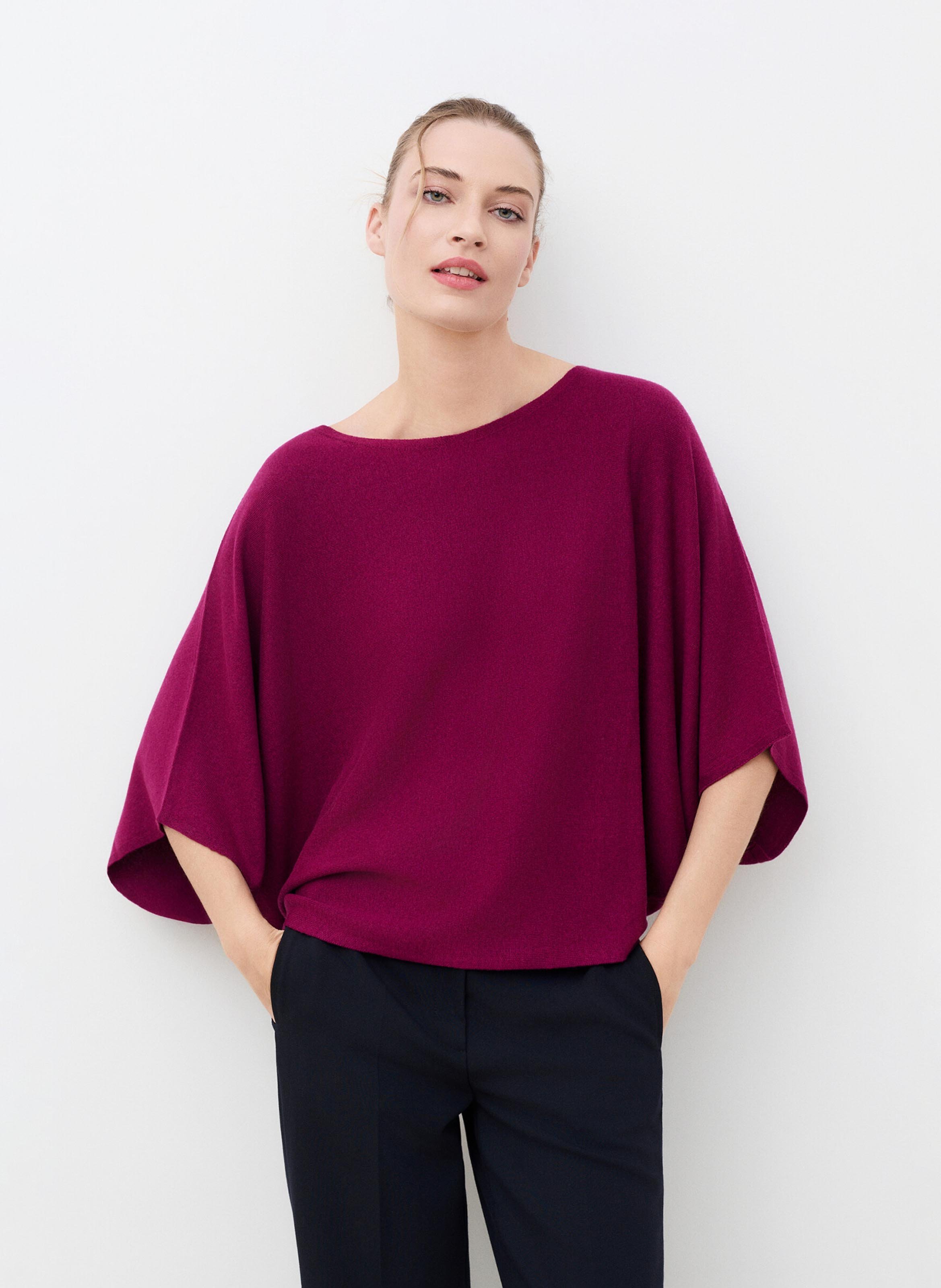 Plain 3/4 Sleeve Oversized Sweater CAROLL Purple
