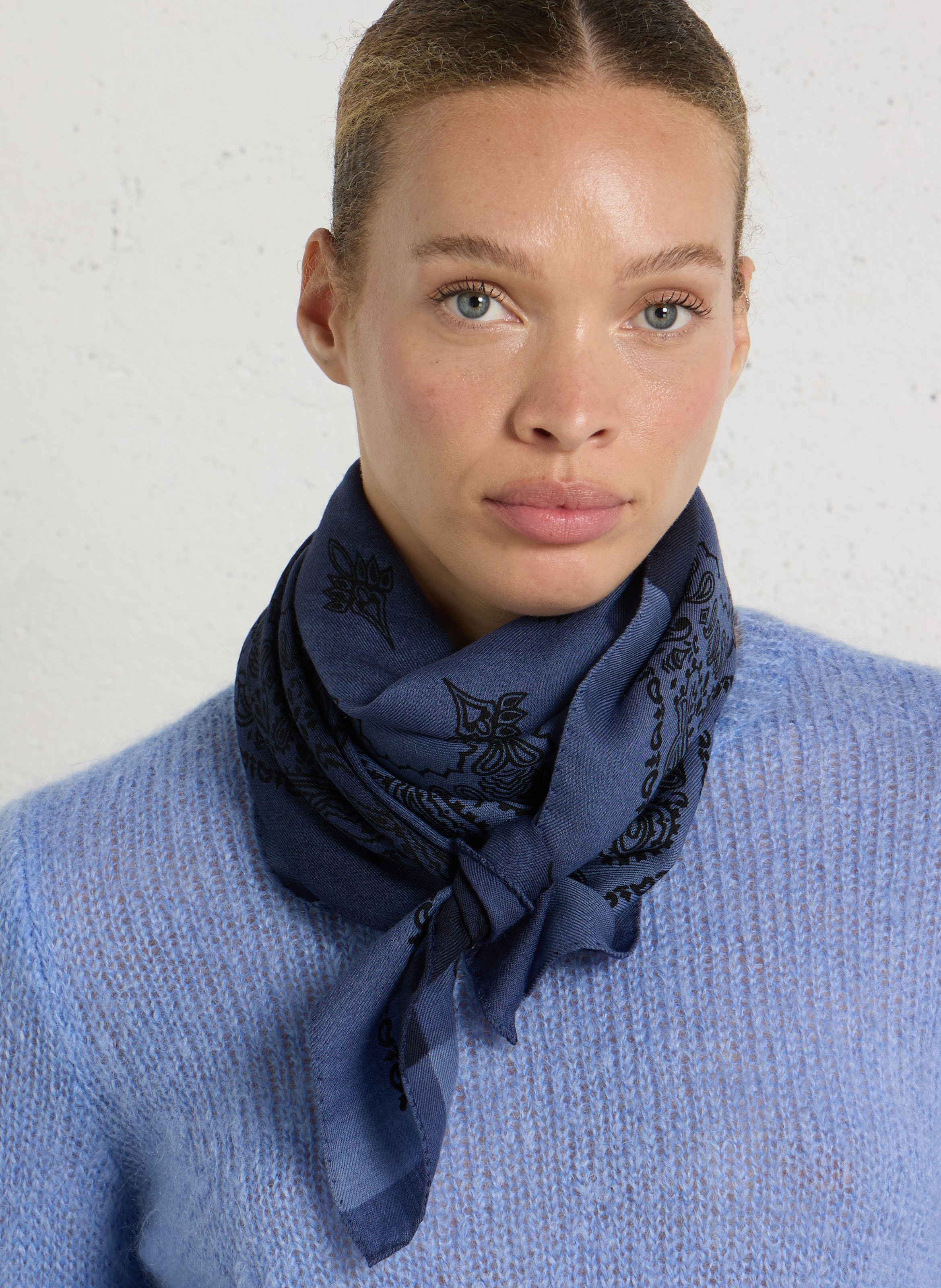 Foulard en laine imprimée DESTIN Bleu