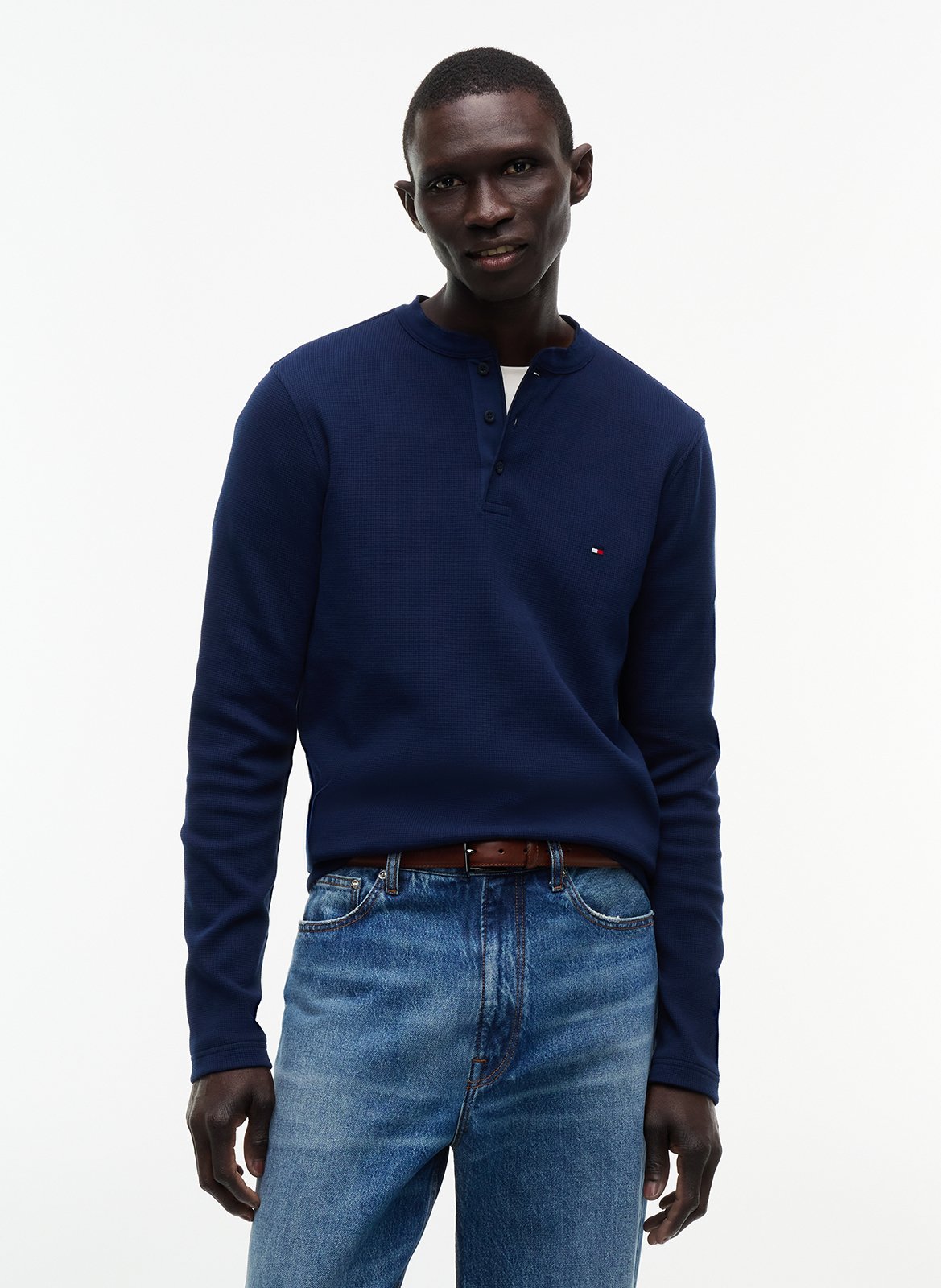 Tee-shirt col rond droit uni TOMMY HILFIGER Bleu