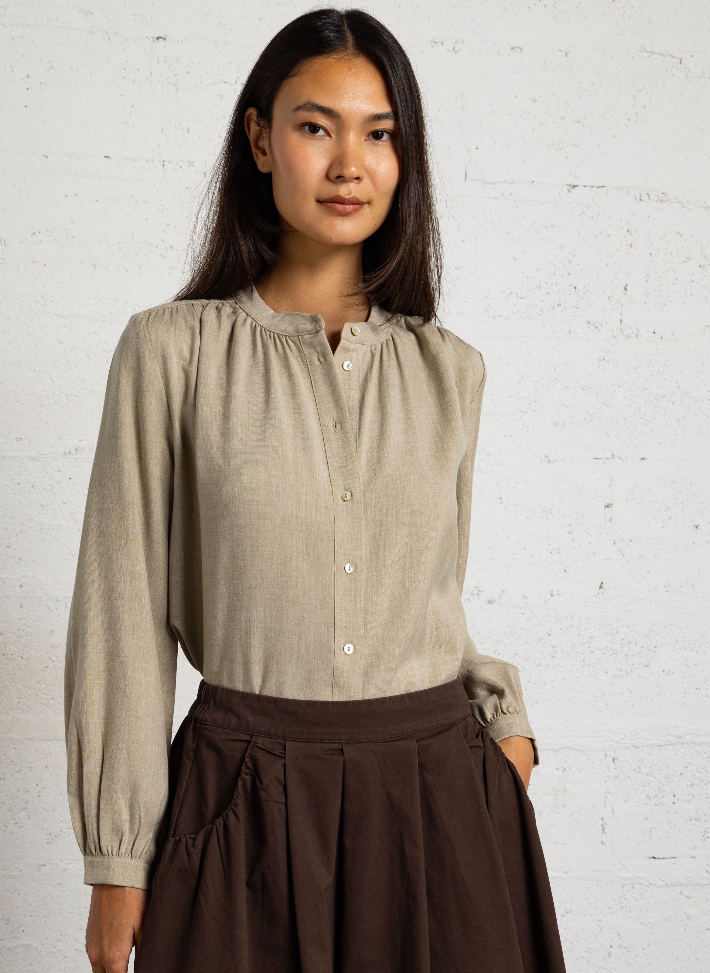 Mao collar blouse in lyocell and cotton JC SOPHIE