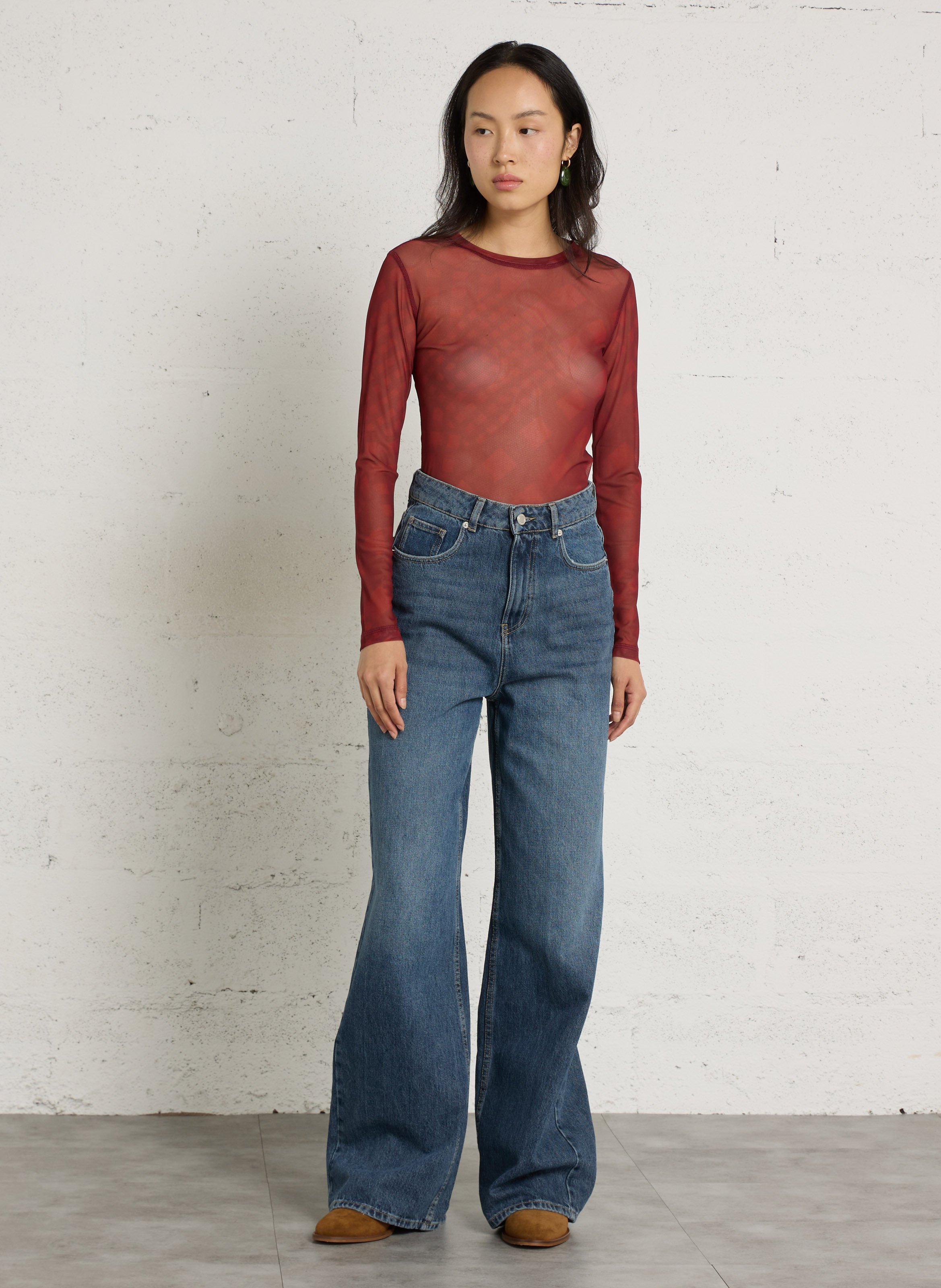 T-shirt moulant à imprimé transparent THINKING MU Rouge