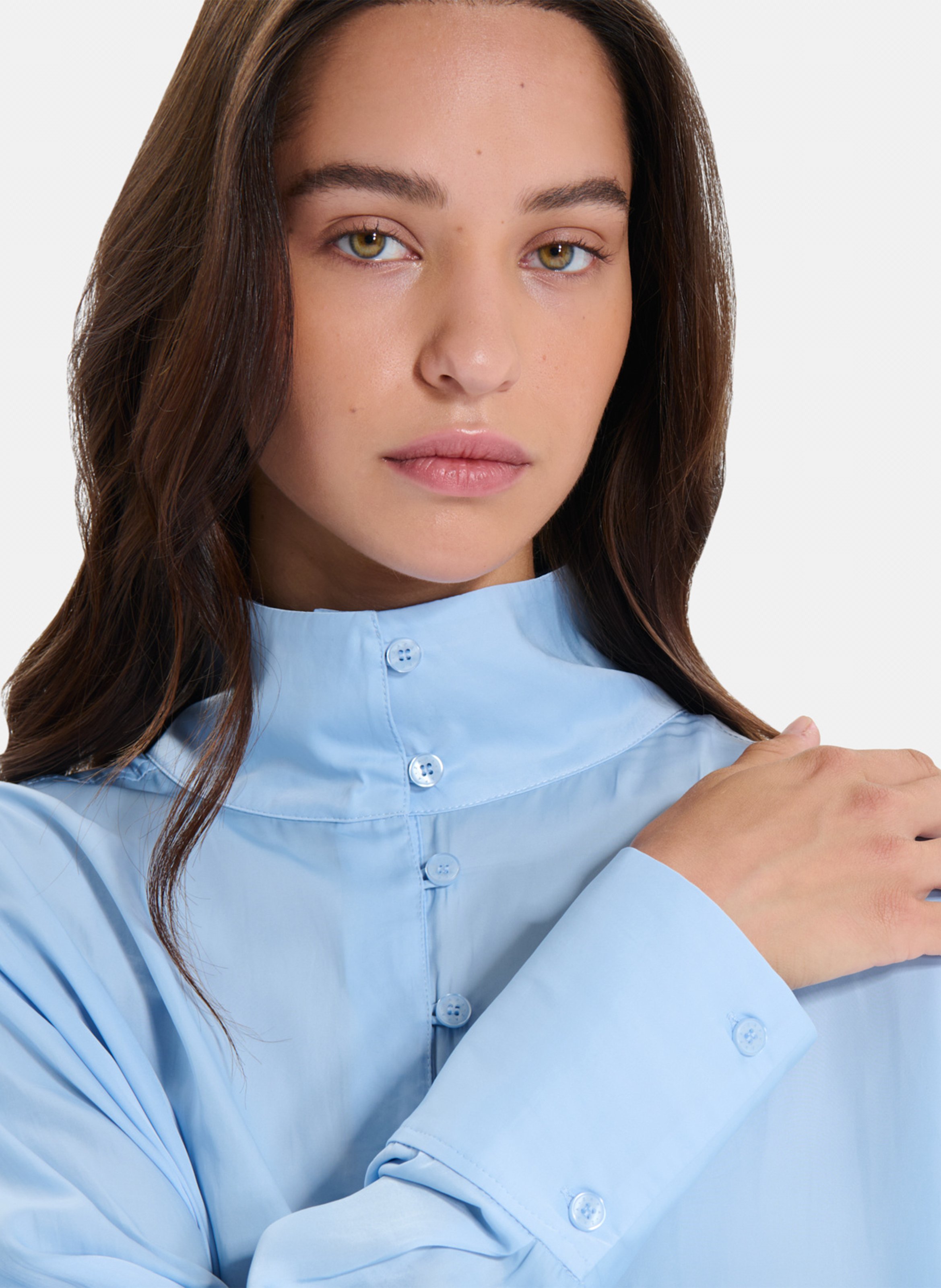 Chemise col montant boutonné unie | Bleu ZAPA Femme