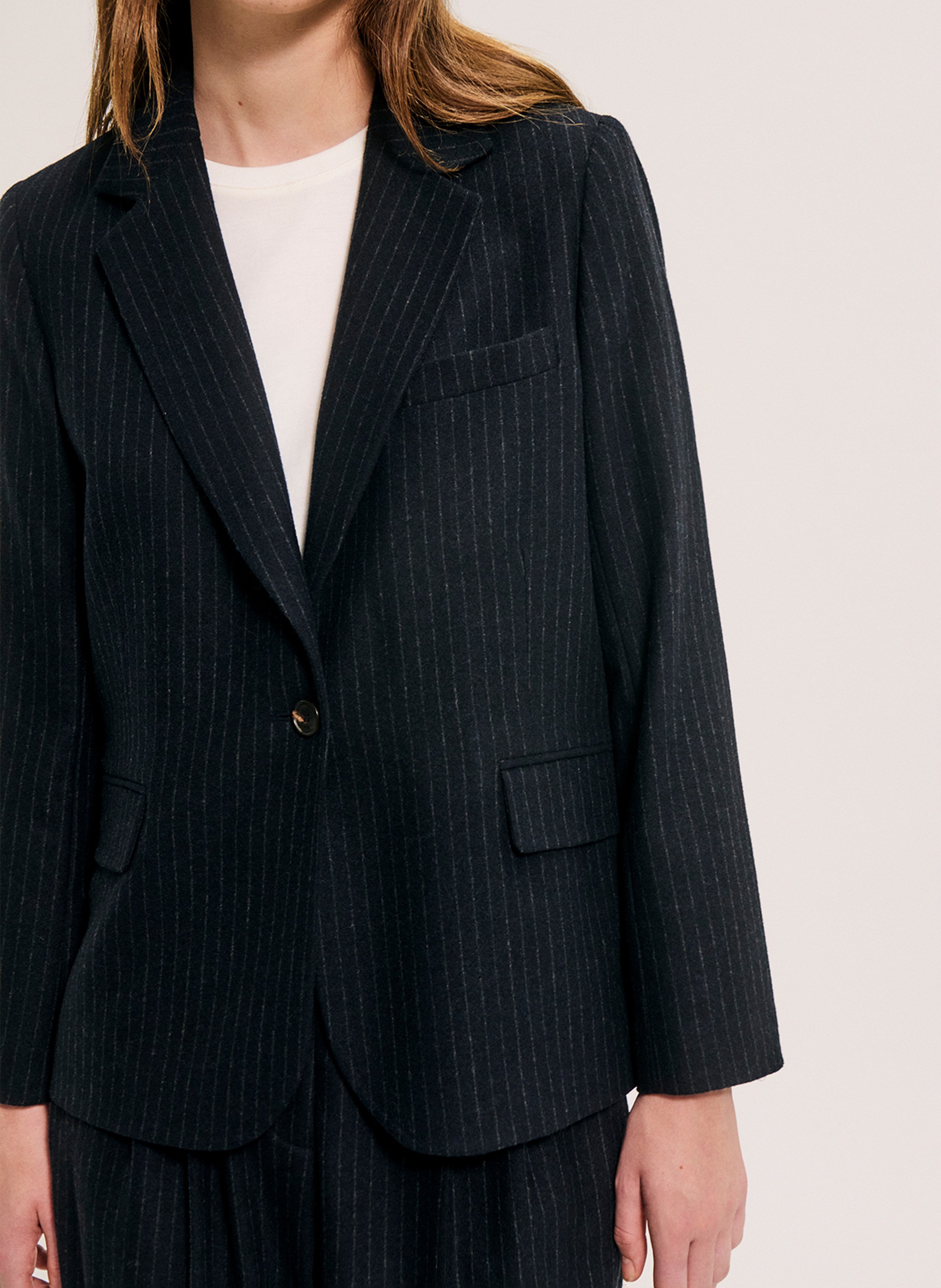 Veste ample col tailleur en laine mélangée PABLO Bleu