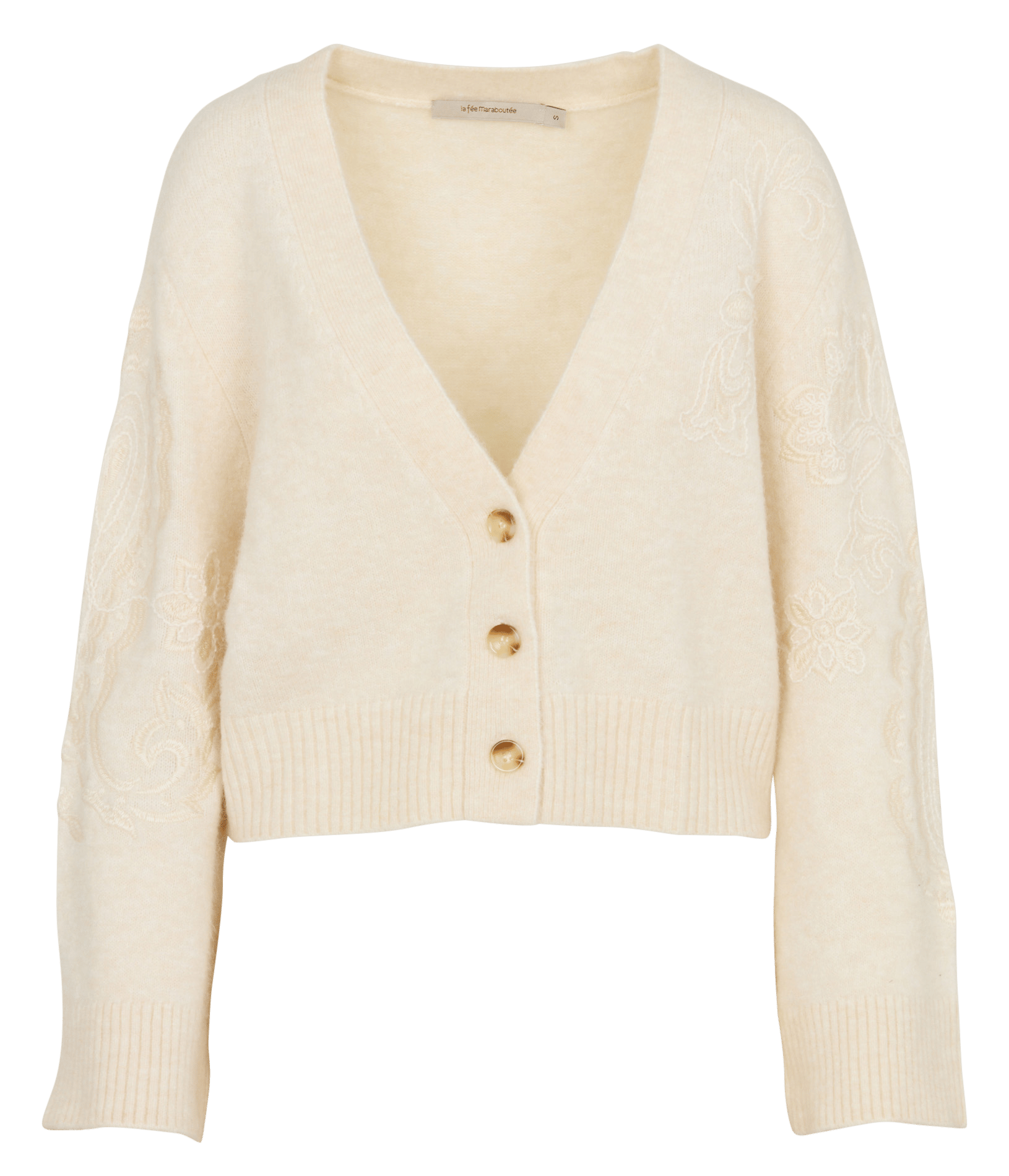 Short straight V-neck cardigan LA FEE MARABOUTEE White