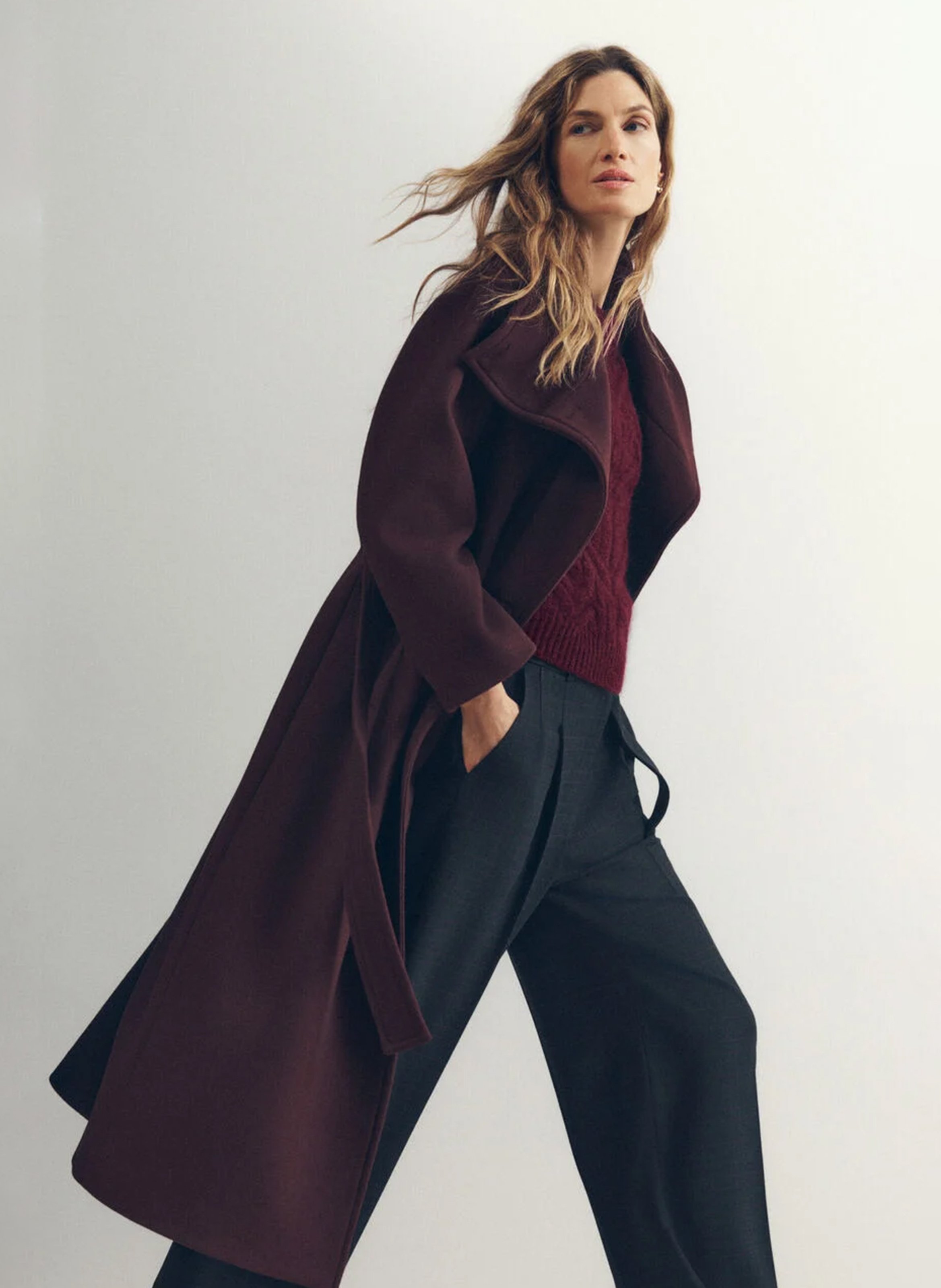 Manteau long ceinturé col montant CAROLL Violet
