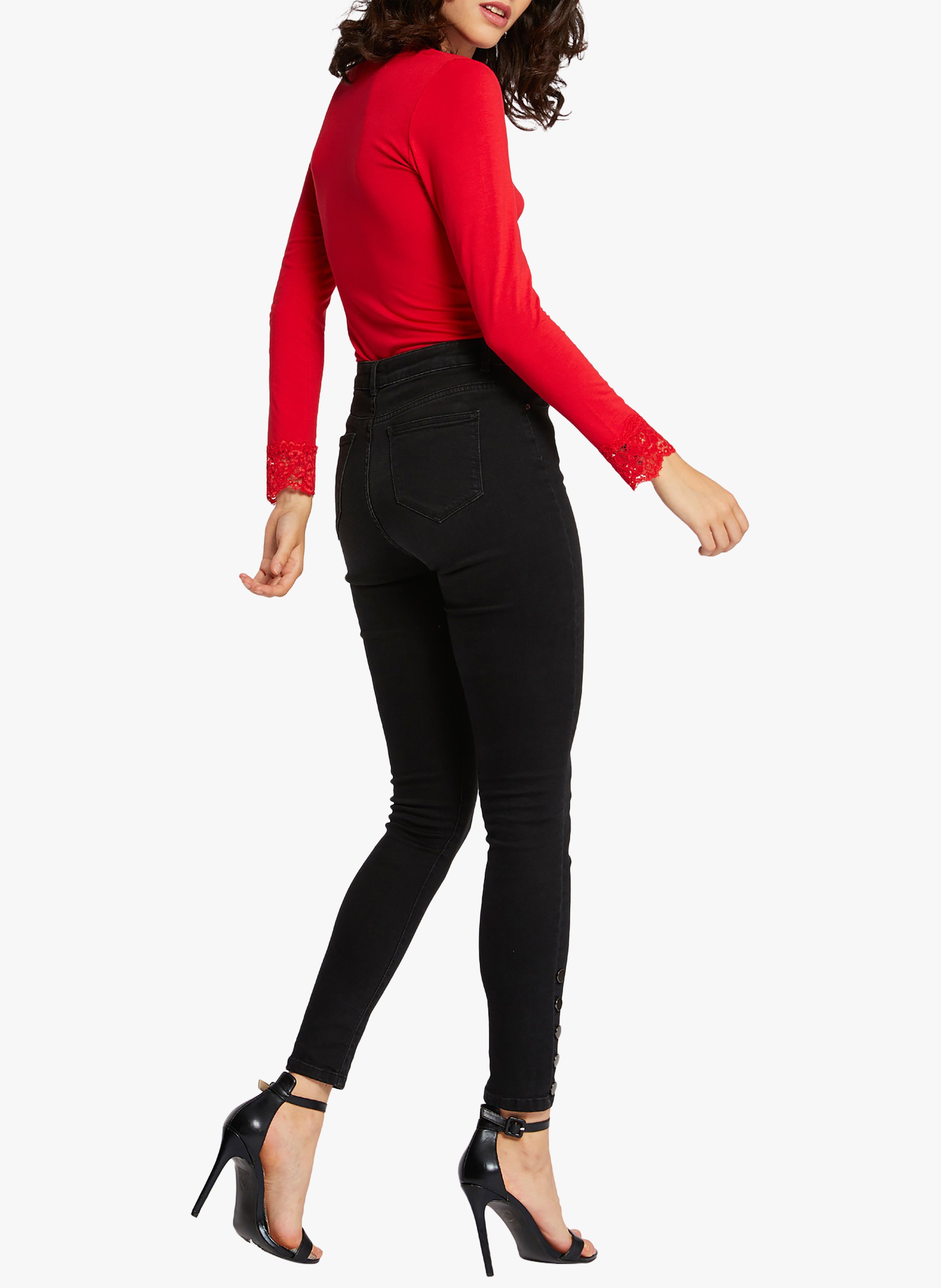 Pullover mit V-Ausschnitt und Spitzendetails MORGAN Rot