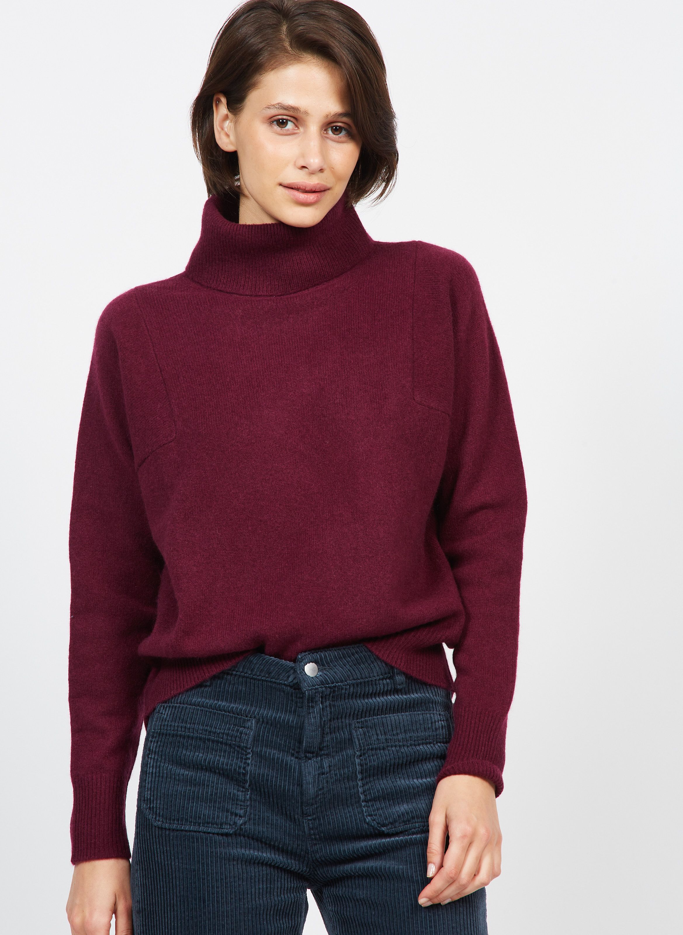 pull col roulé bordeaux femme