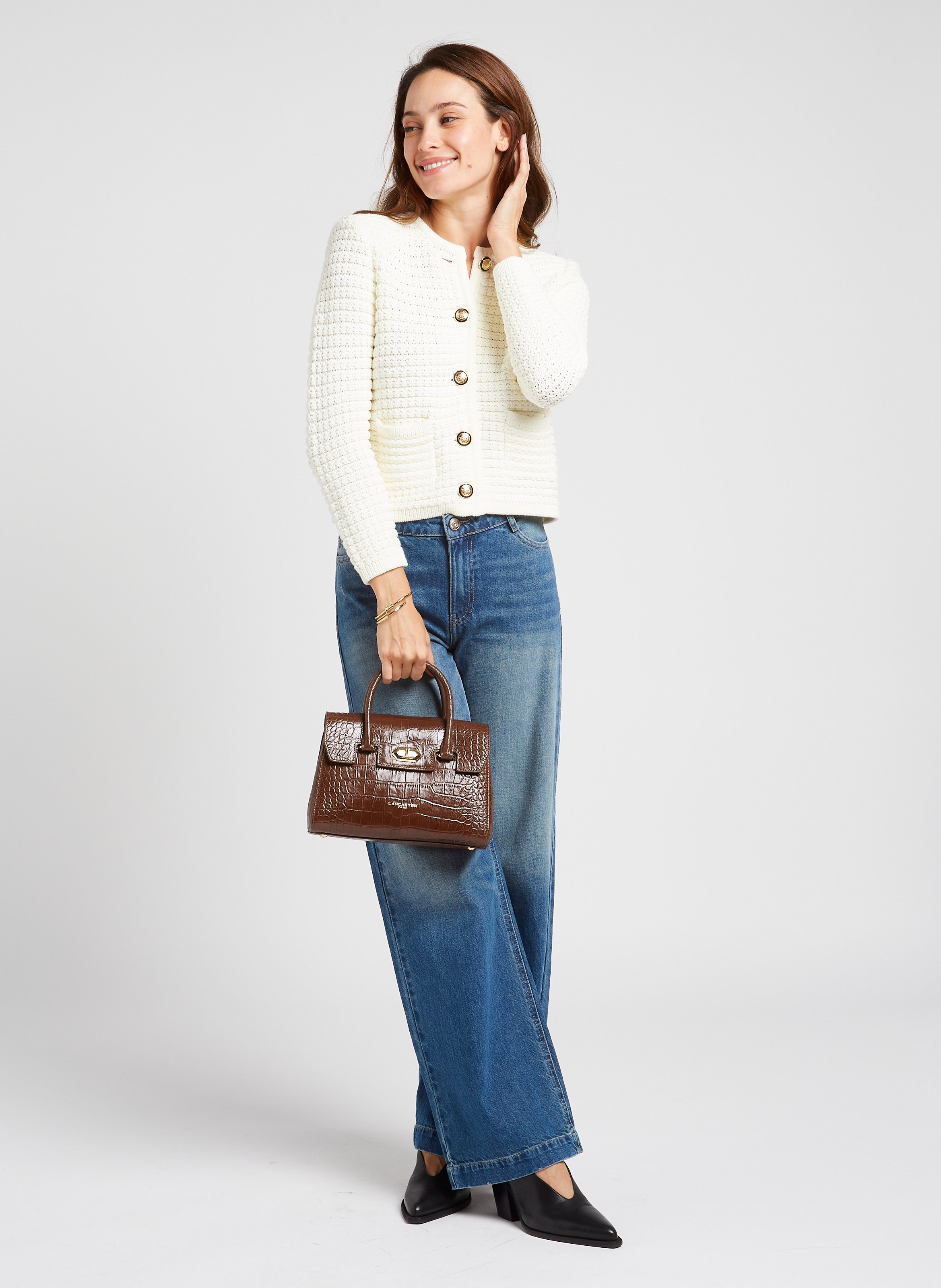 Shopper tas van krokodil reliëf leer LANCASTER PARIS Bruin