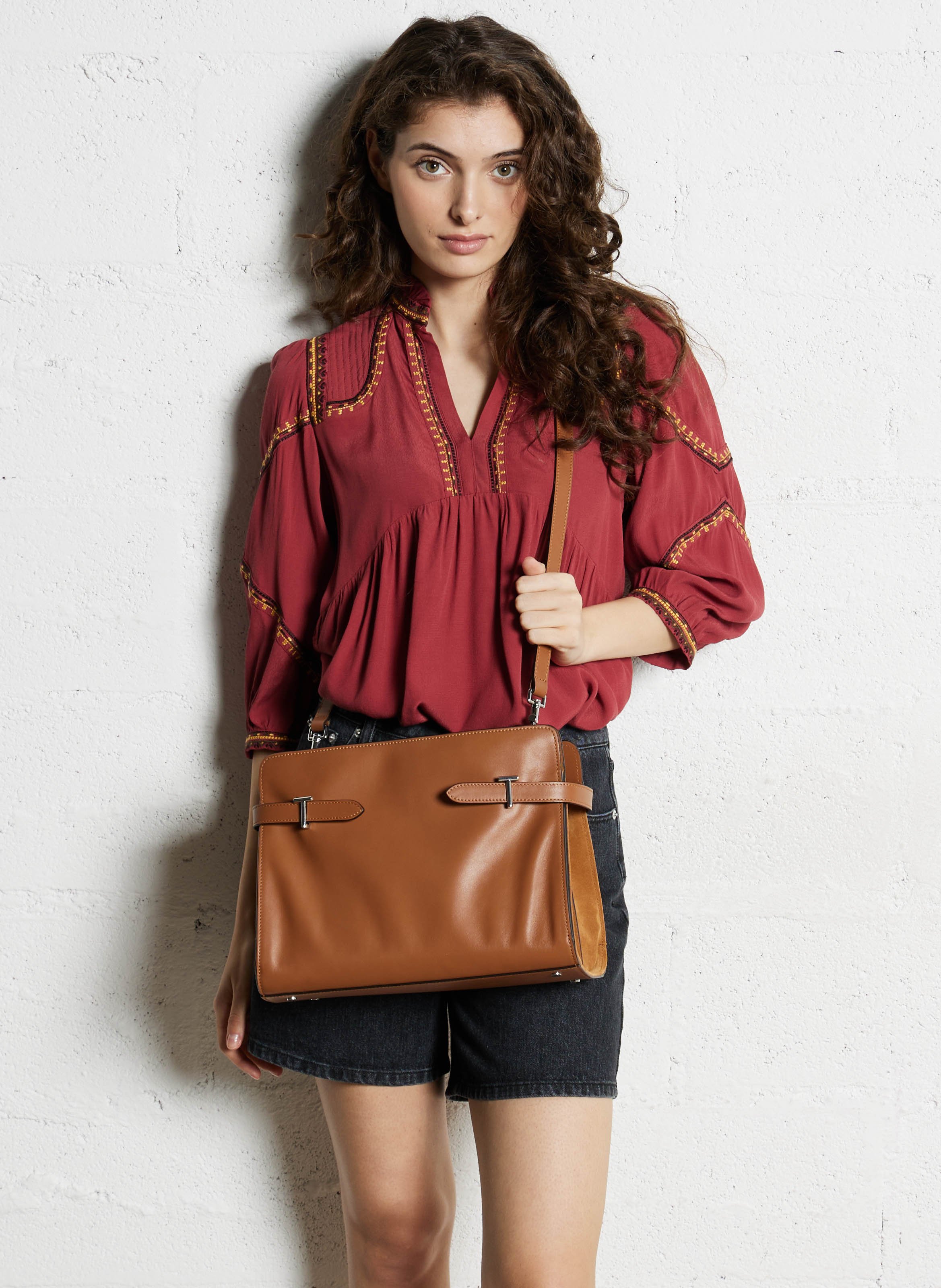 Sac bandoulière en cuir LE TANNEUR Marron