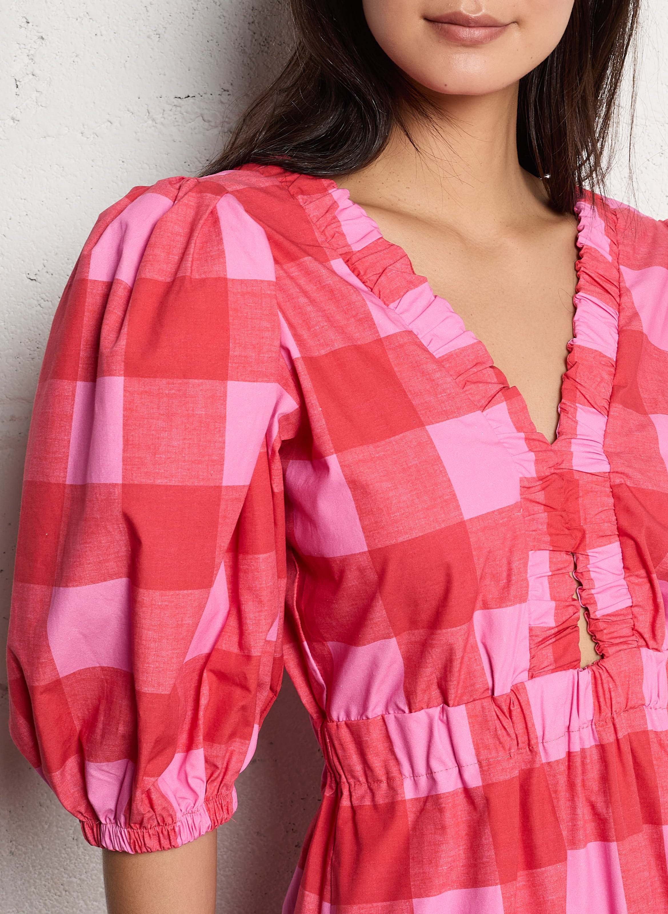 Fitted cotton V-neck maxi dress DR BLOOM Red