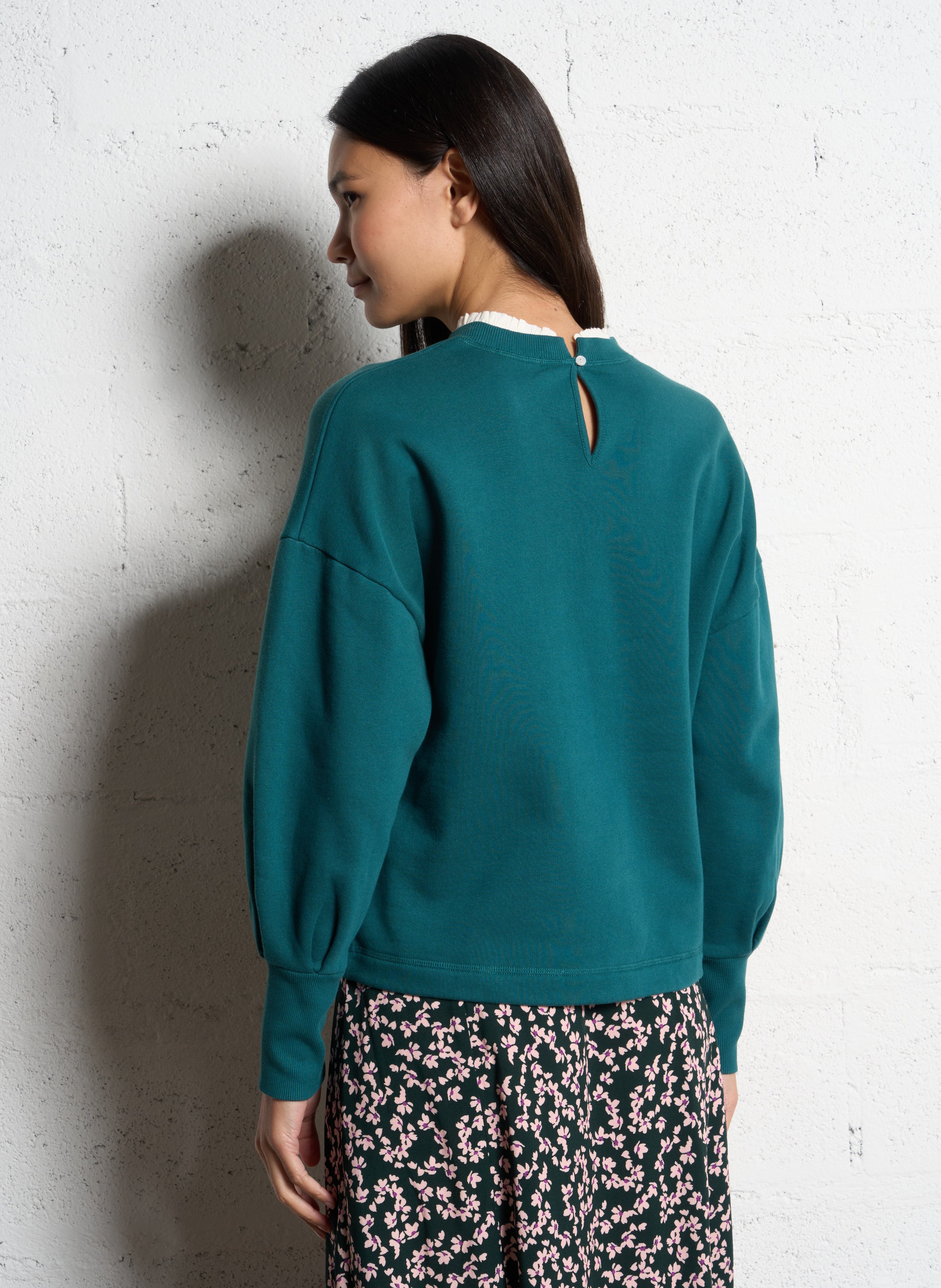 Rechte sweater met zeefdruk en afneembare kraag ONE STEP Groen