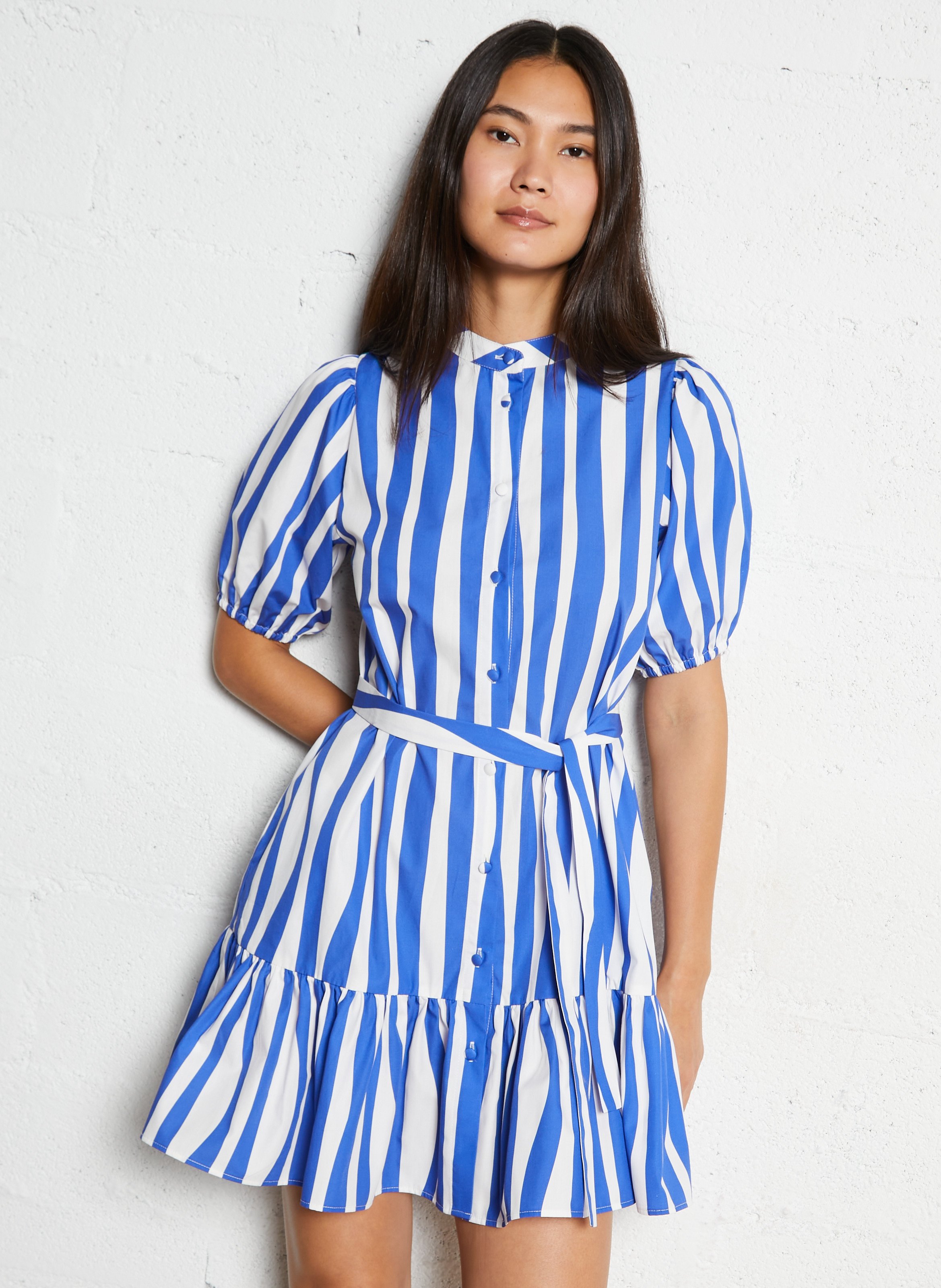 Short striped cotton dress ELISE CHALMIN Blue