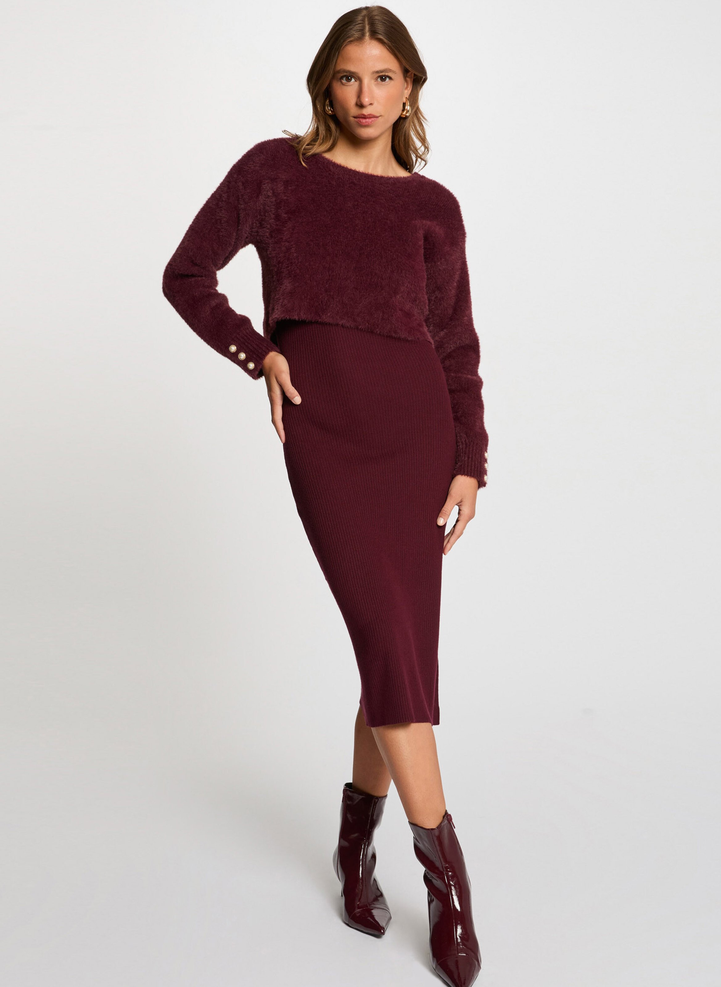 Round-neck midi dress MORGAN Purple