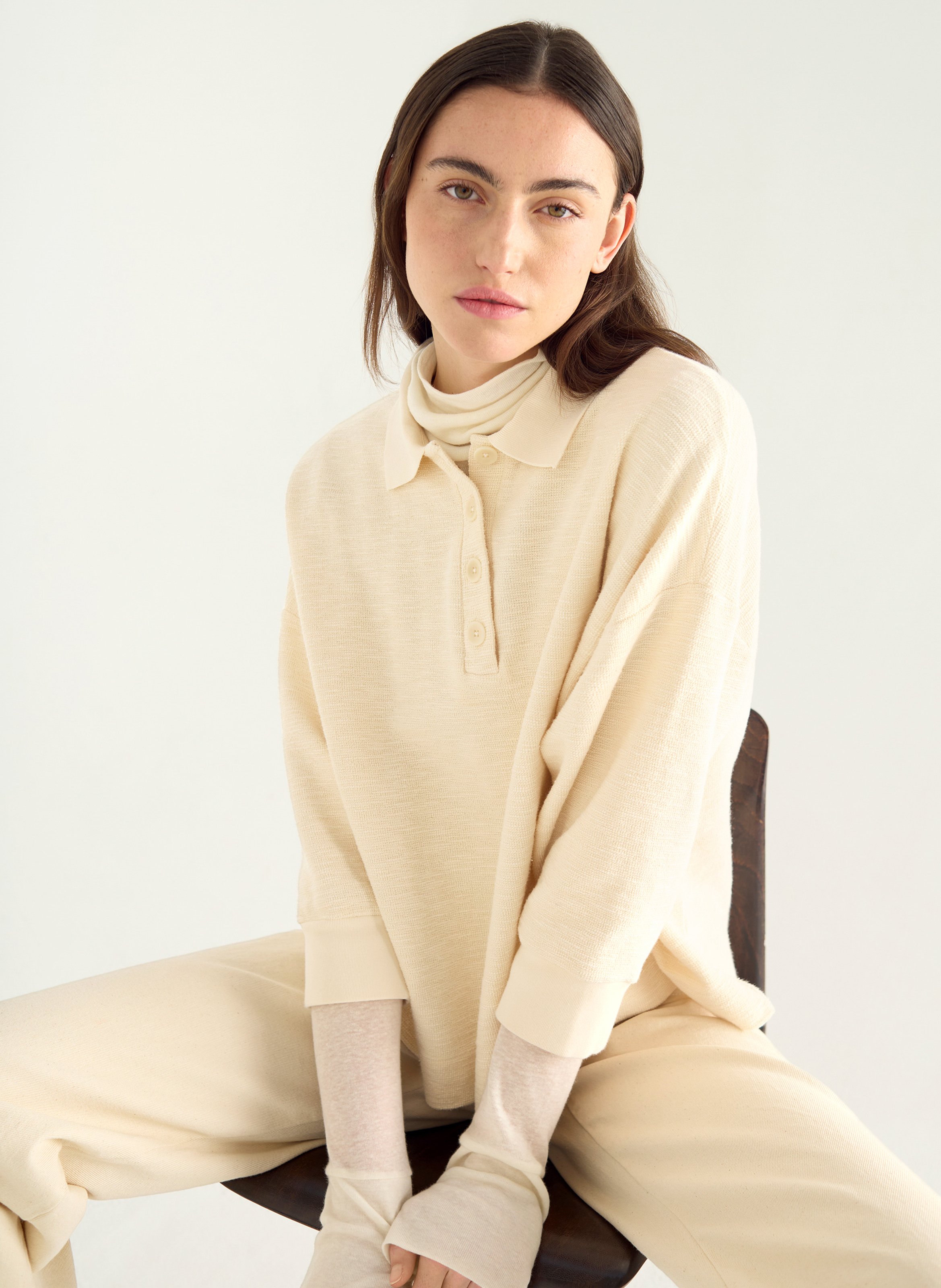 Loose fit solid 3/4 sleeve polo ACOTE