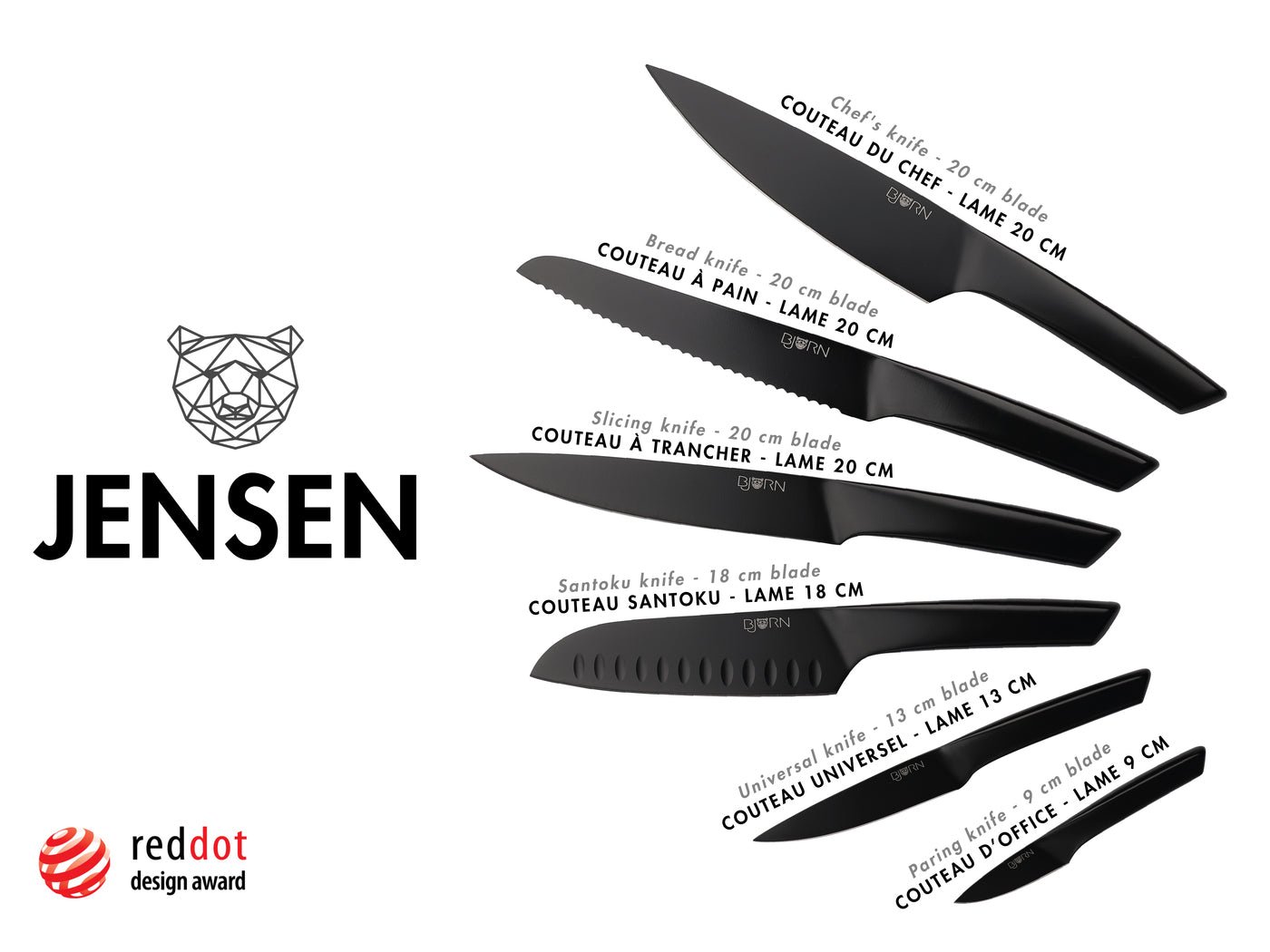 Jensen kitchen knives - 6 pieces BJORN Black