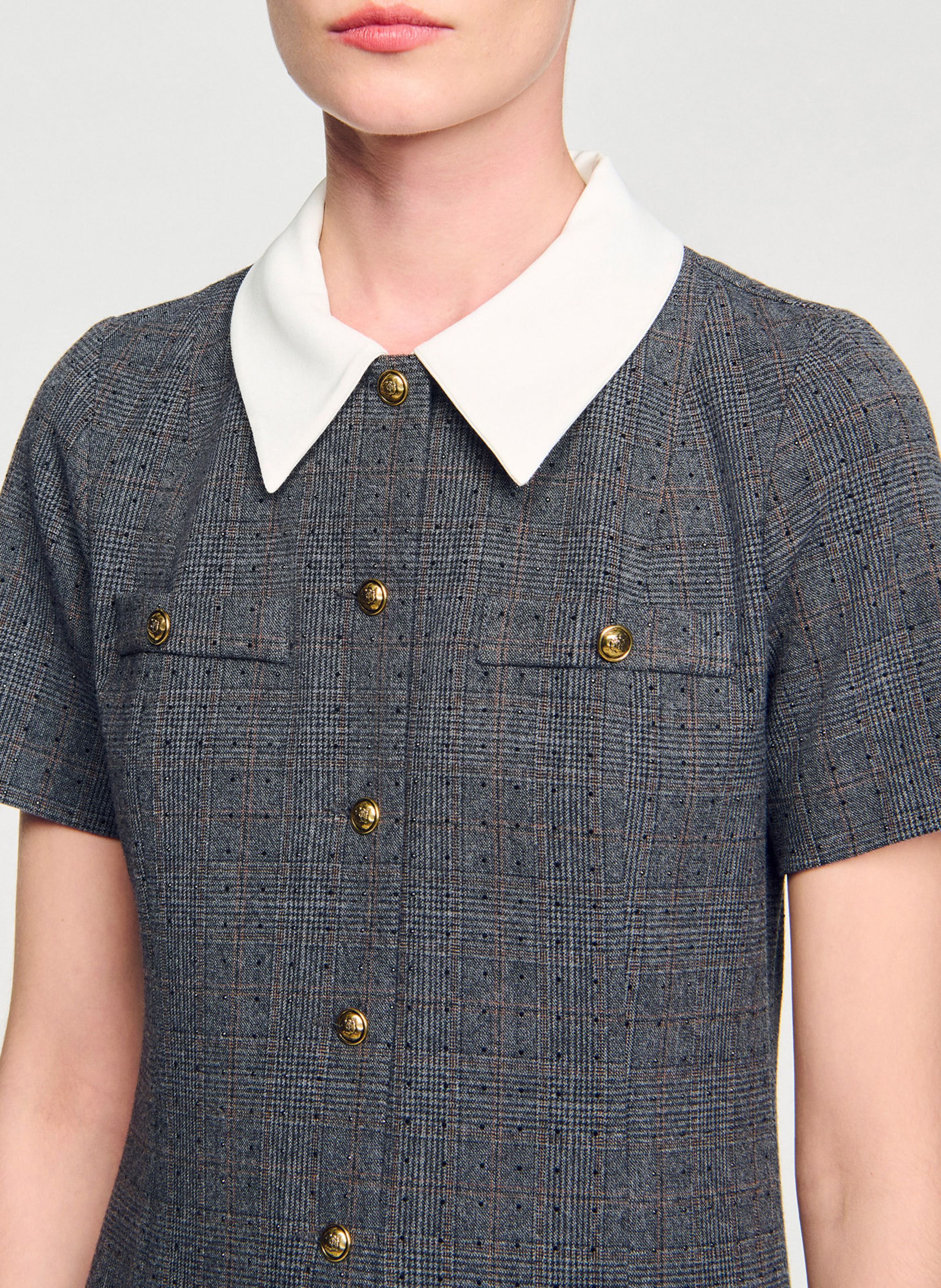 Robe courte boutonnée en tweed SANDRO Gris