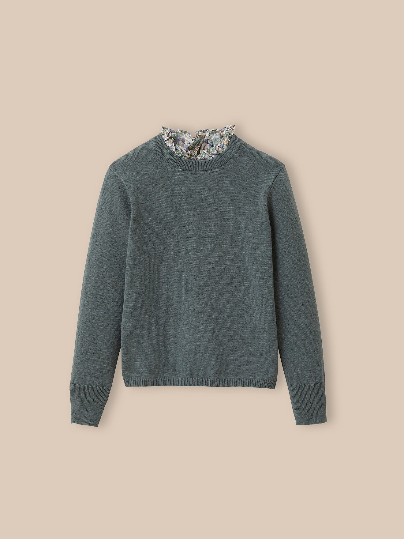 Sweater with Liberty fabric collar CYRILLUS Green