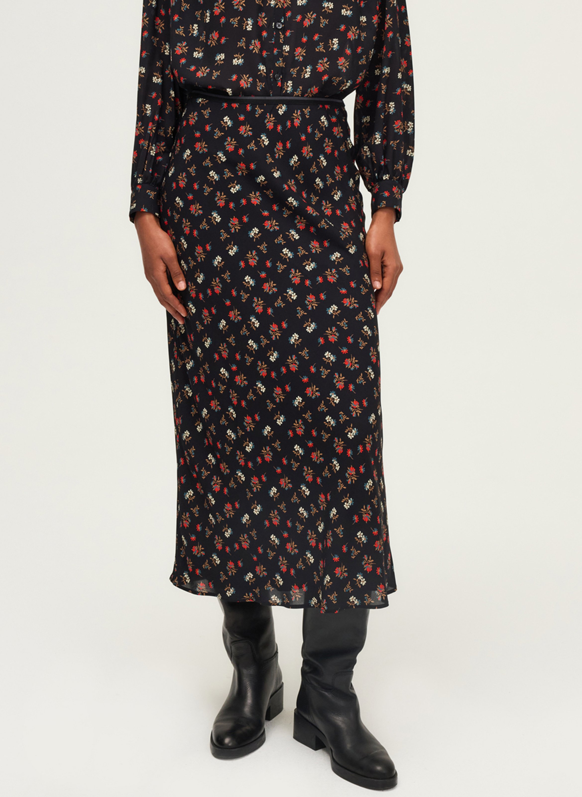 Lange rok met bloemenprint PABLO Zwart