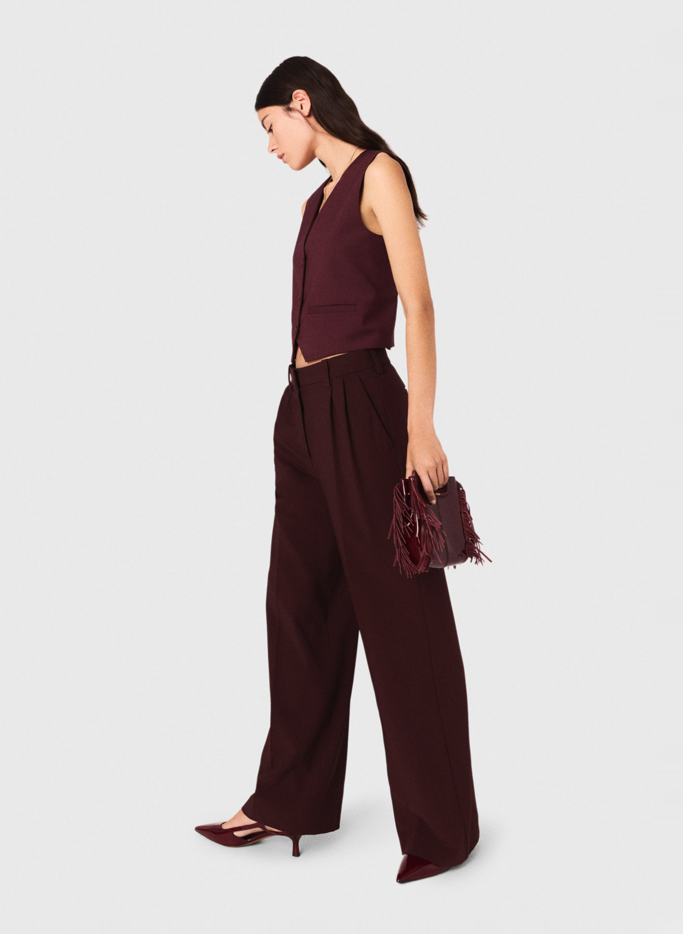 Pantalon large en laine mélangée MAJE Rouge